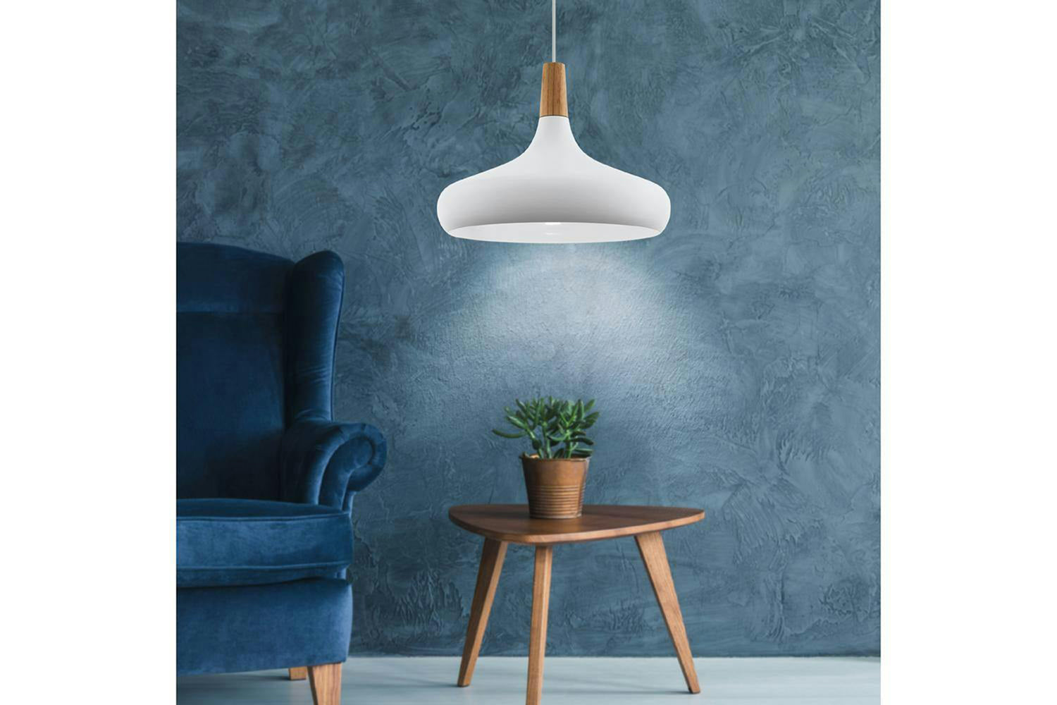 Eglo | Sabinar Metal and Wood Pendant Light | 40 cm | White-2