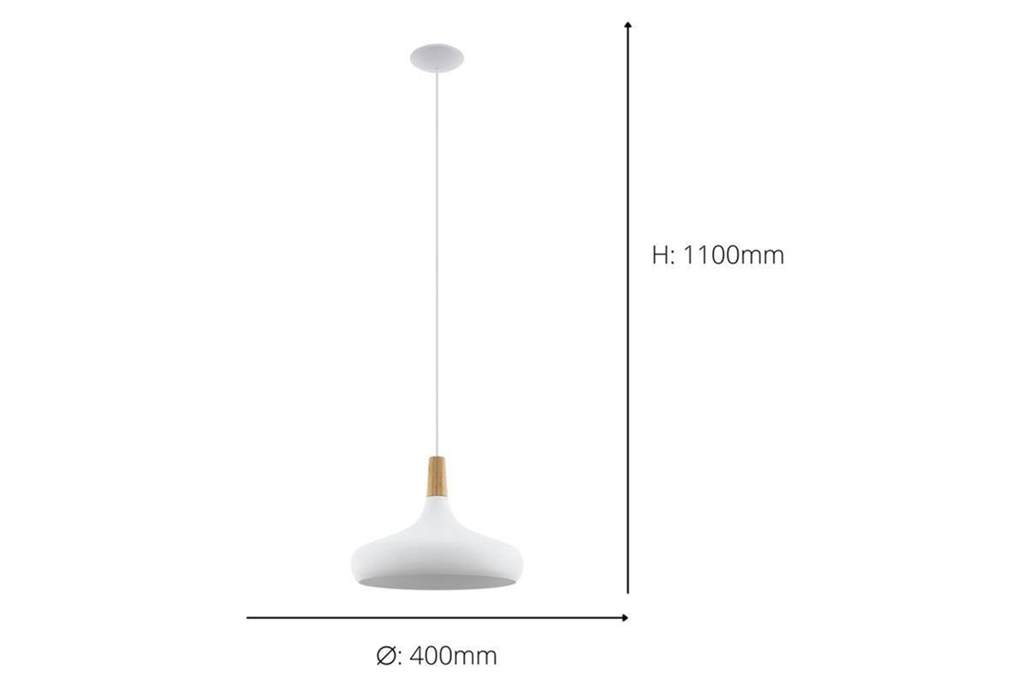 Eglo | Sabinar Metal and Wood Pendant Light | 40 cm | White-4
