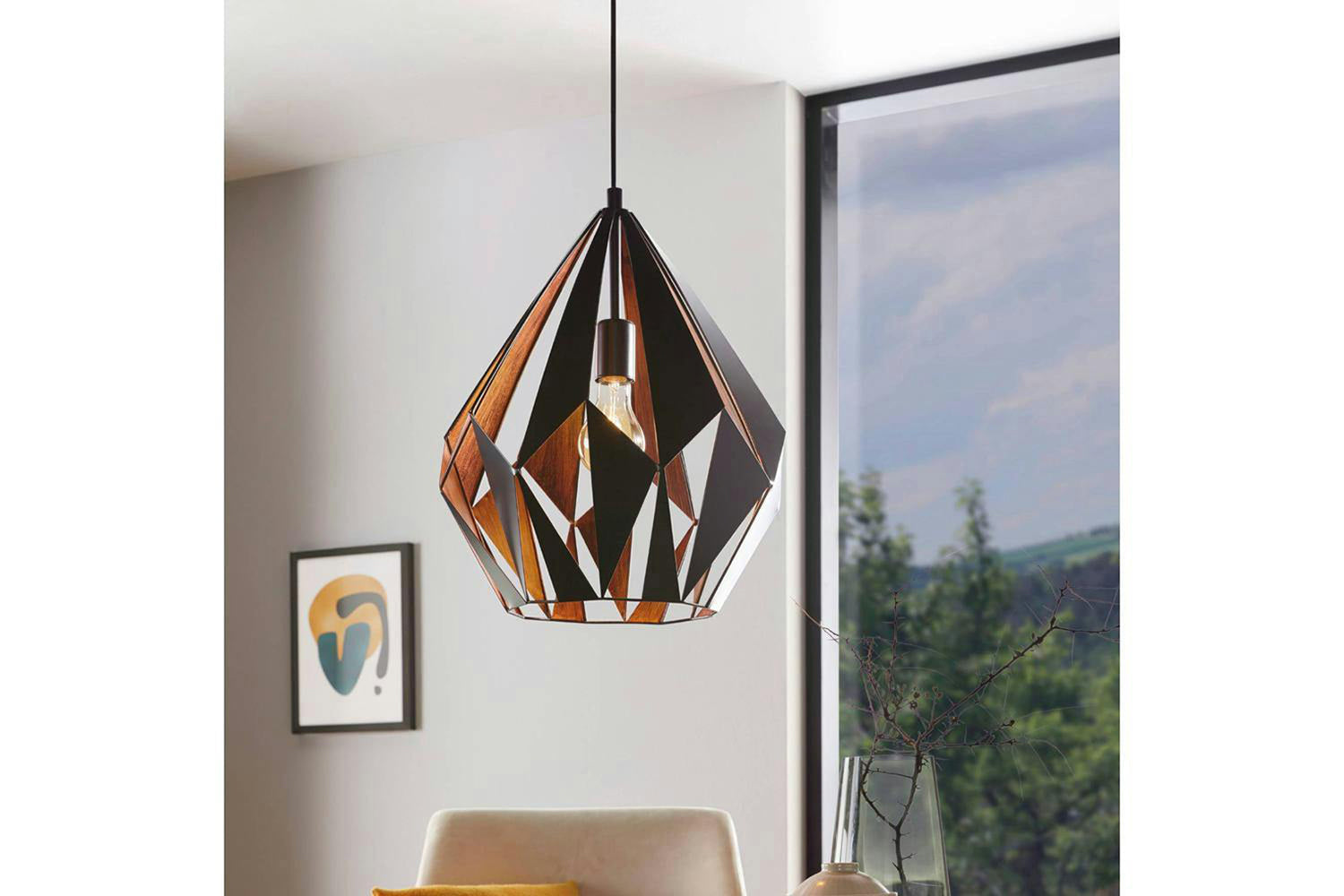 Eglo | Carlton Geometric Pendant Light | 150 x 38.5 cm | Black/Copper-2