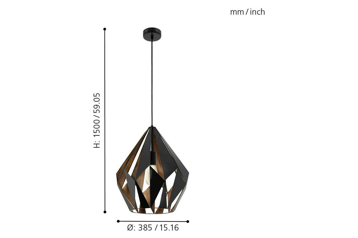 Eglo | Carlton Geometric Pendant Light | 150 x 38.5 cm | Black/Copper-4