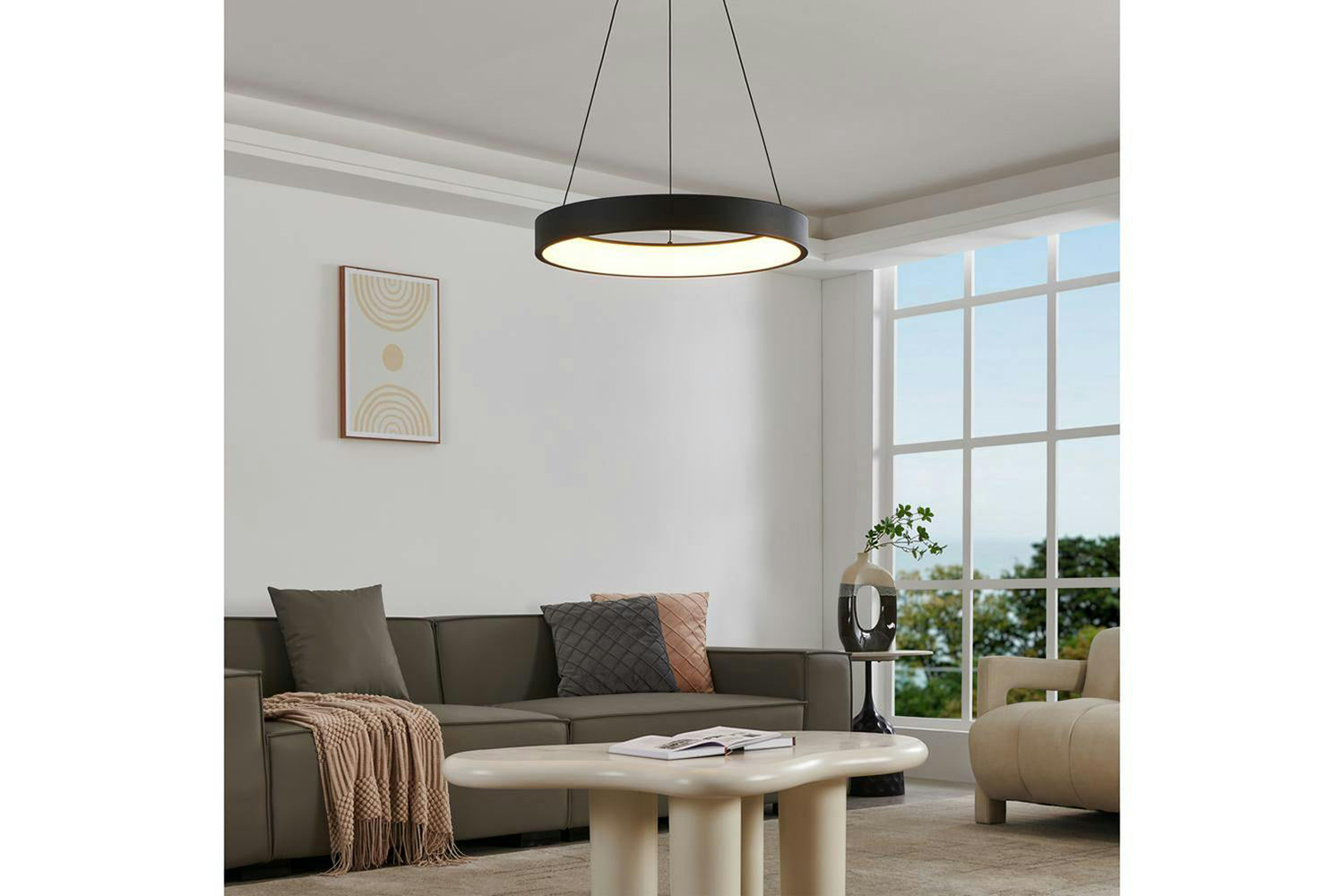 Eglo | Ariscani Round Smoked Black Glass 3-light Pendant Light | Black-2