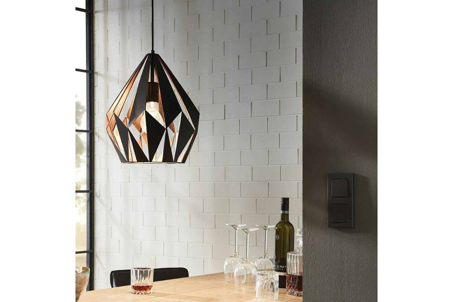 Eglo | Carlton Geometric Pendant Light | 110 x 31 cm | Black/Copper-2