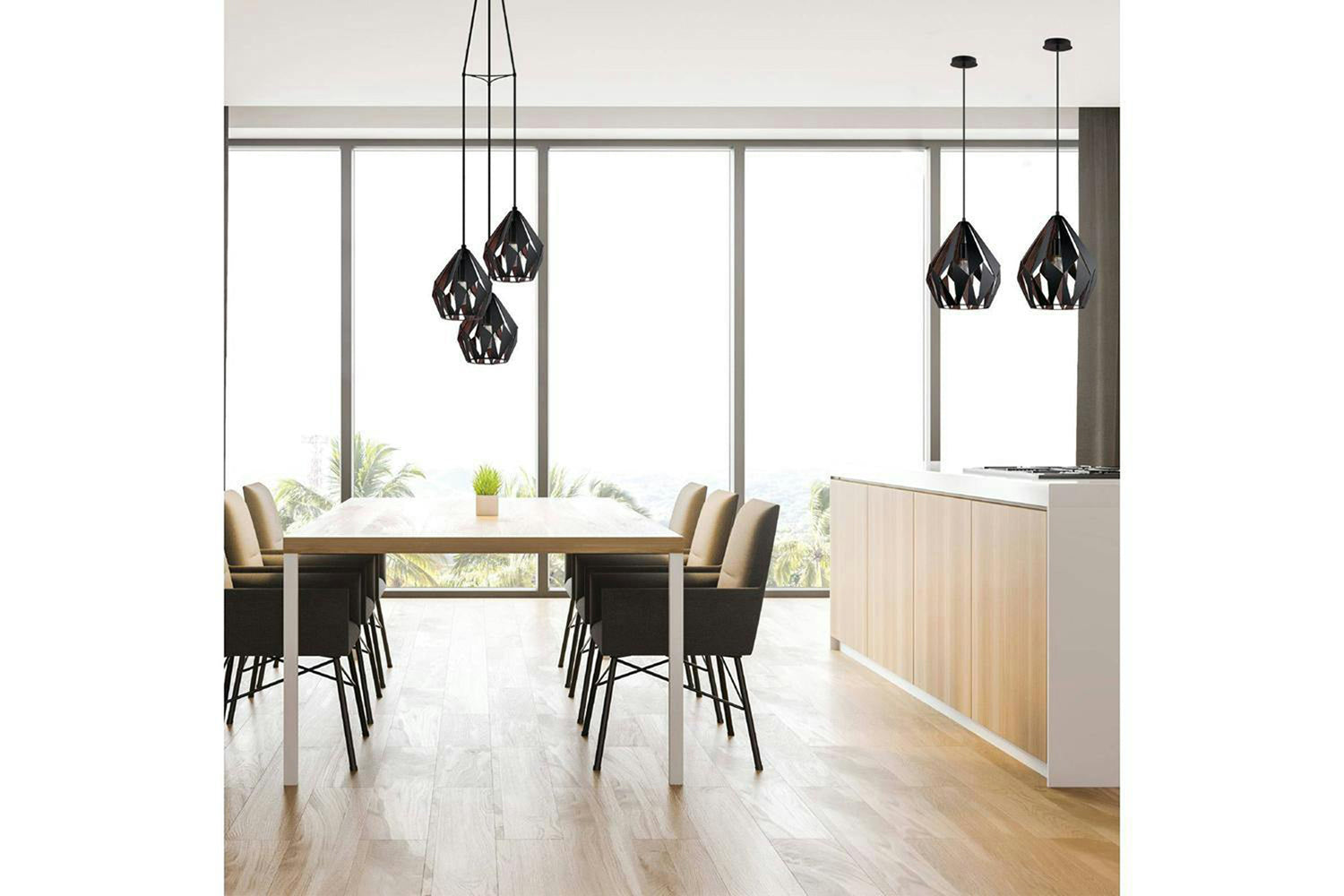 Eglo | Carlton Geometric Pendant Light | 110 x 31 cm | Black/Copper-3