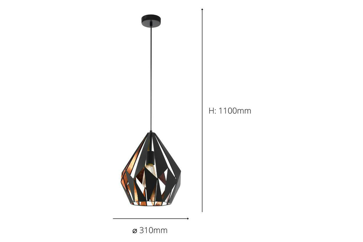 Eglo | Carlton Geometric Pendant Light | 110 x 31 cm | Black/Copper-4