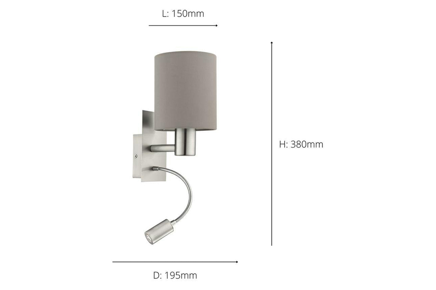 Eglo | Pasteri LED Wall Light with Reading Light | Nickel/Taupe-3