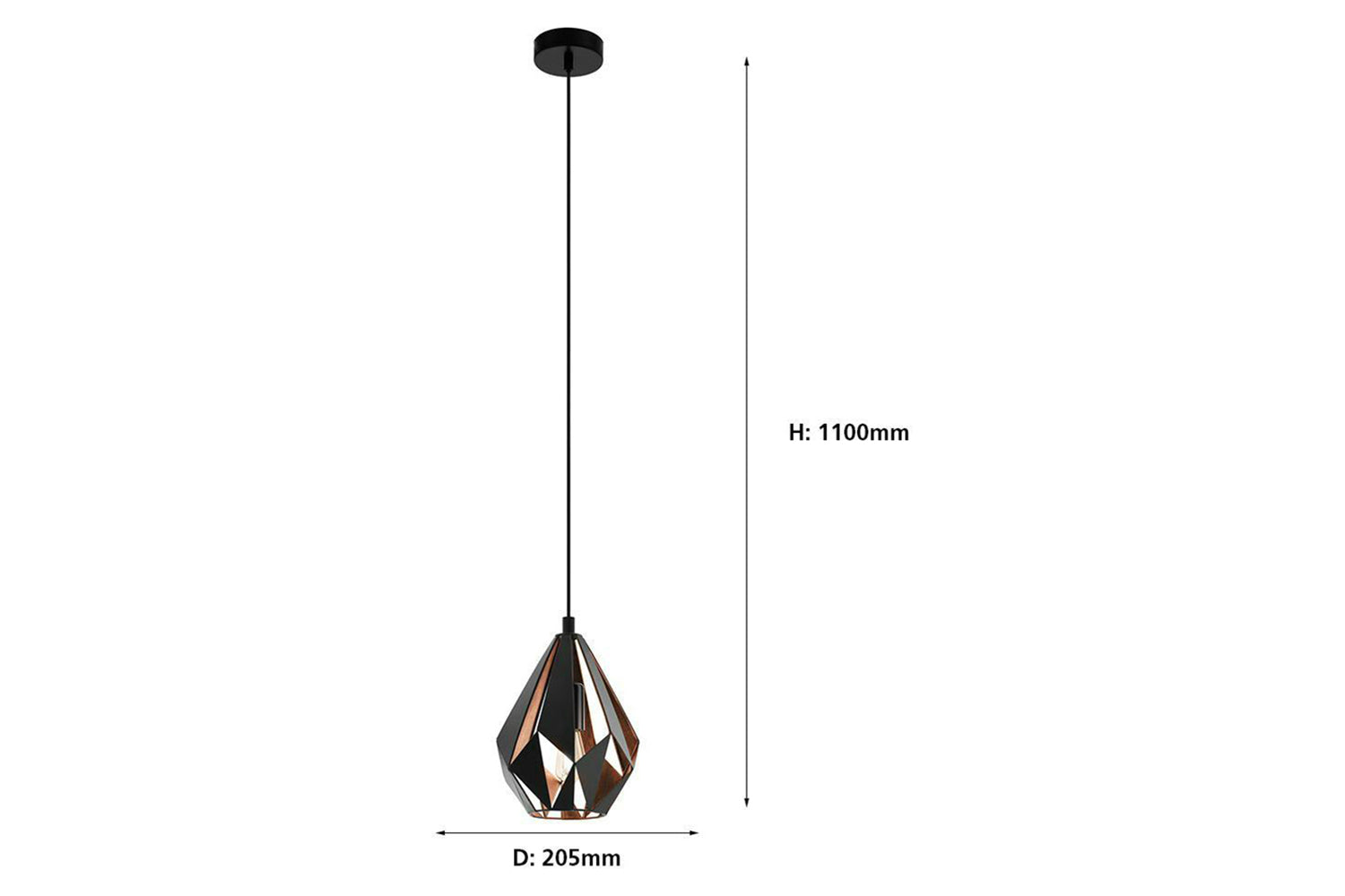 Eglo | Carlton Geometric Pendant Light | 110 x 20.5 cm | Black/Copper-3