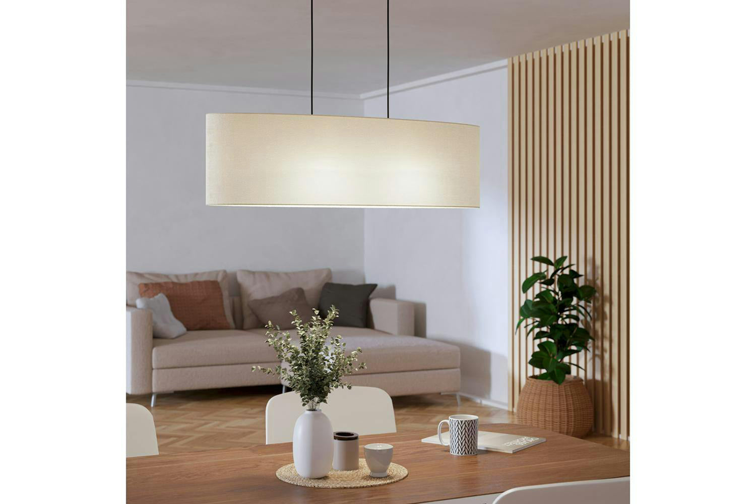Eglo | Febres Fabric and Steel Shade Pendant Light | Black/White-2
