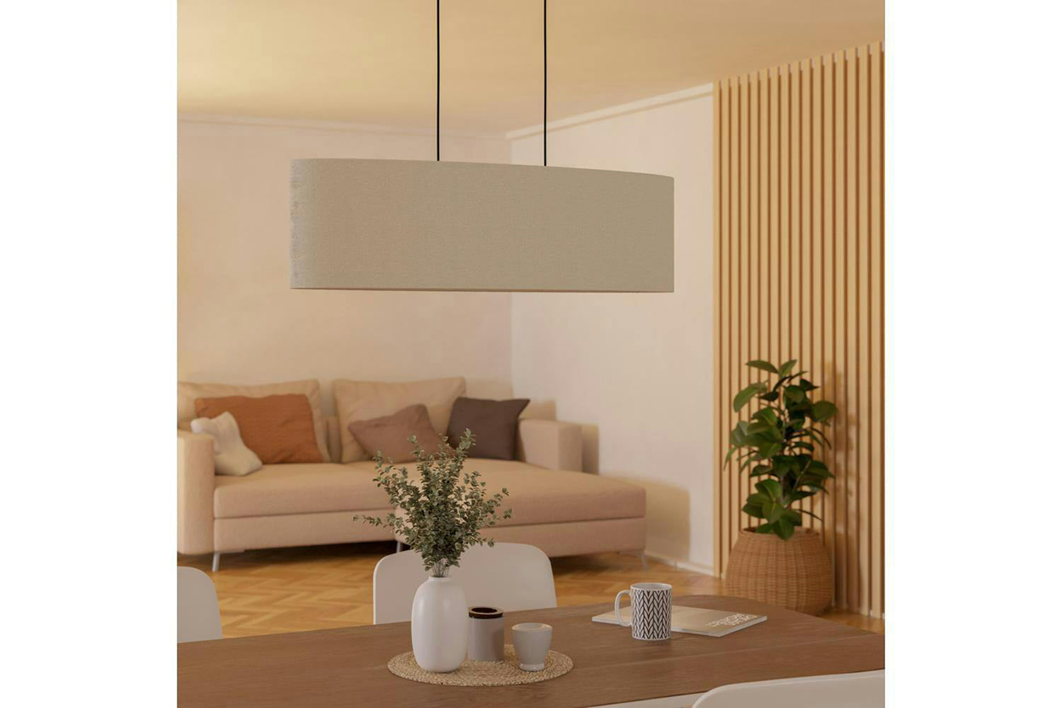 Eglo | Febres Fabric and Steel Shade Pendant Light | Black/White-3