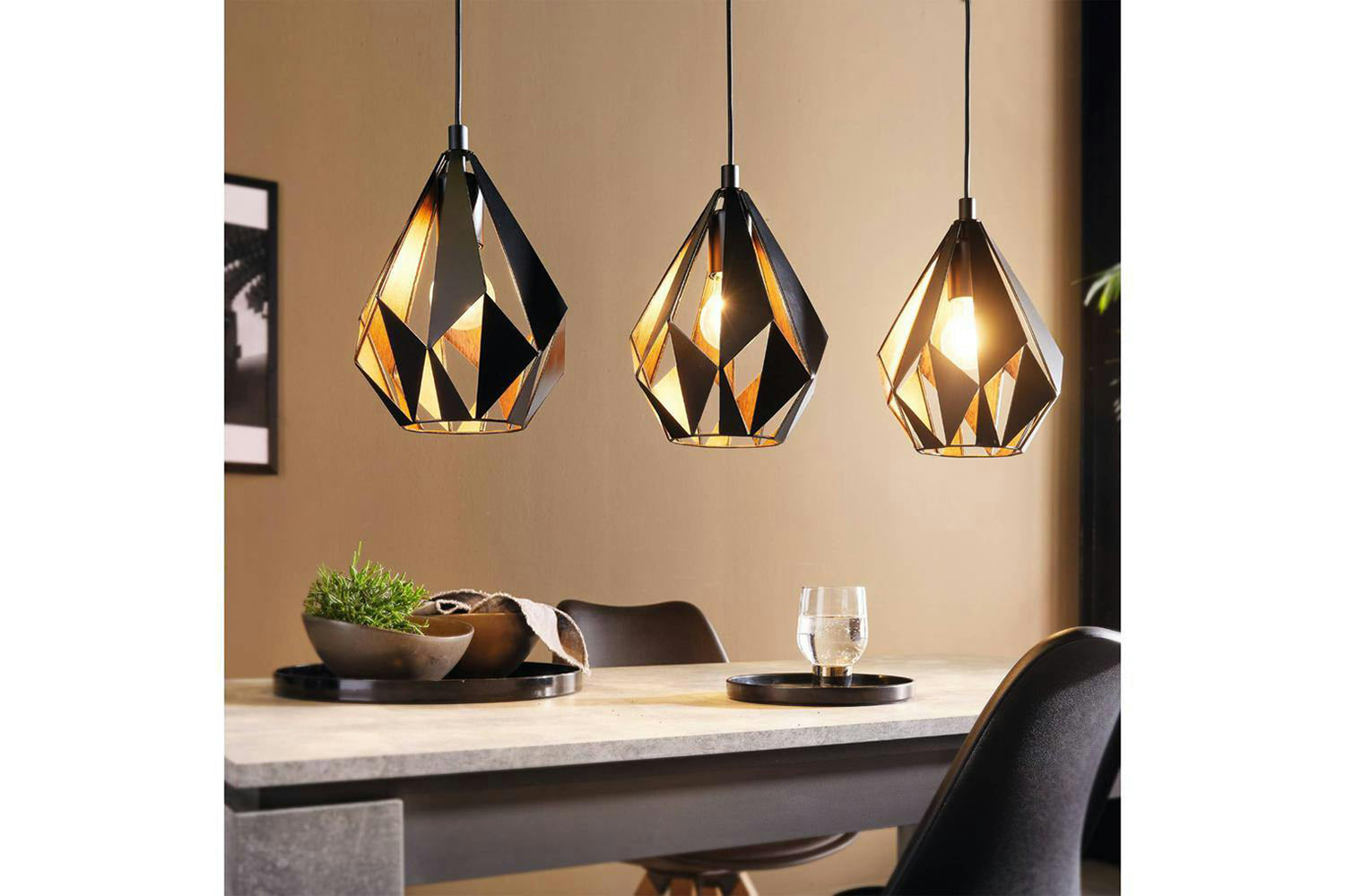 Eglo | Carlton Geometric 3-light Pendant Light | Black/Copper-2