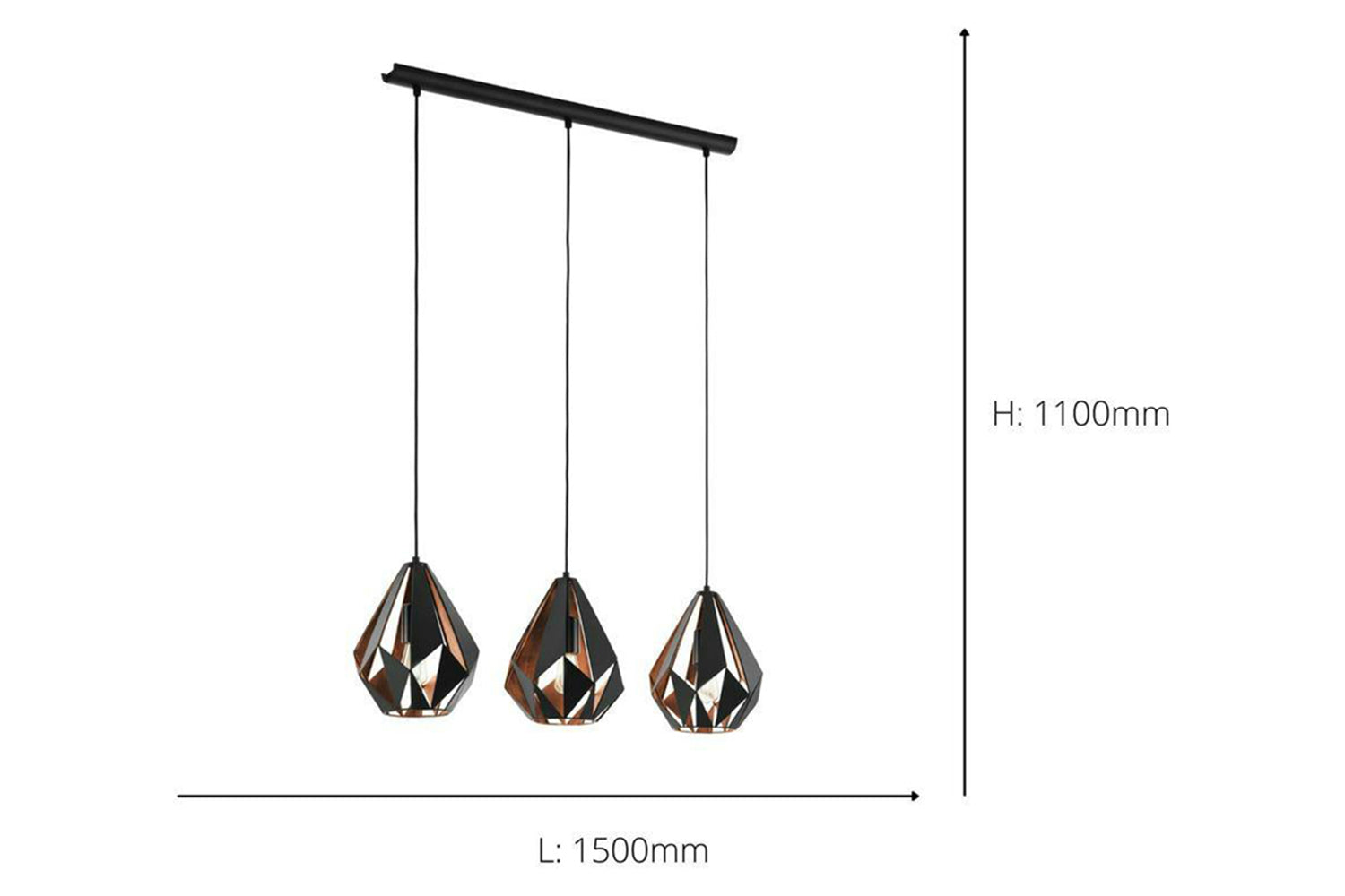 Eglo | Carlton Geometric 3-light Pendant Light | Black/Copper-4