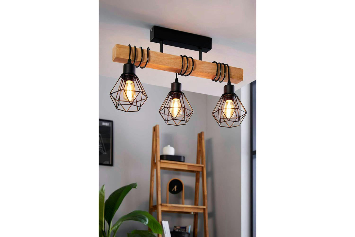 Eglo | Townshend 5 Industrial 3-light Ceiling Pendant | Brown/Black-2