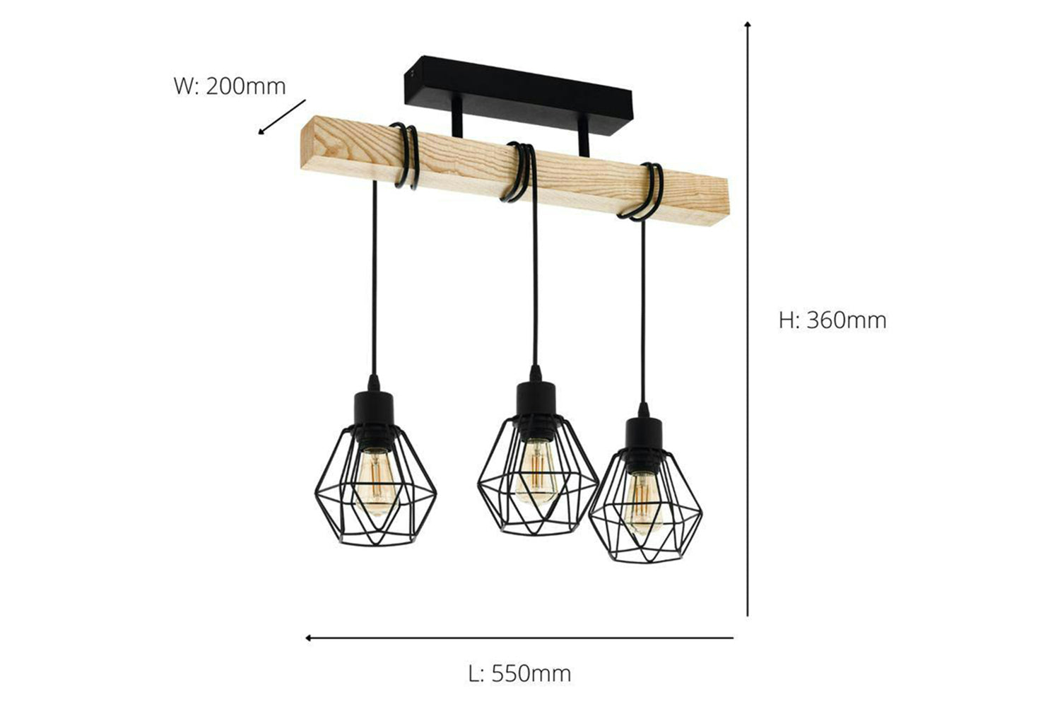 Eglo | Townshend 5 Industrial 3-light Ceiling Pendant | Brown/Black-4