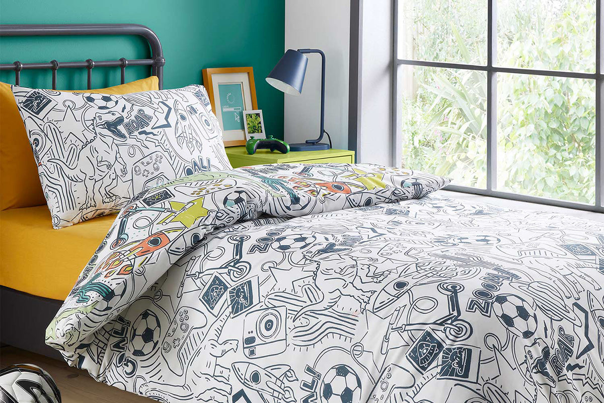 Bedlam | Doodle Zoom Duvet Cover Set | Multicolour | Single-4