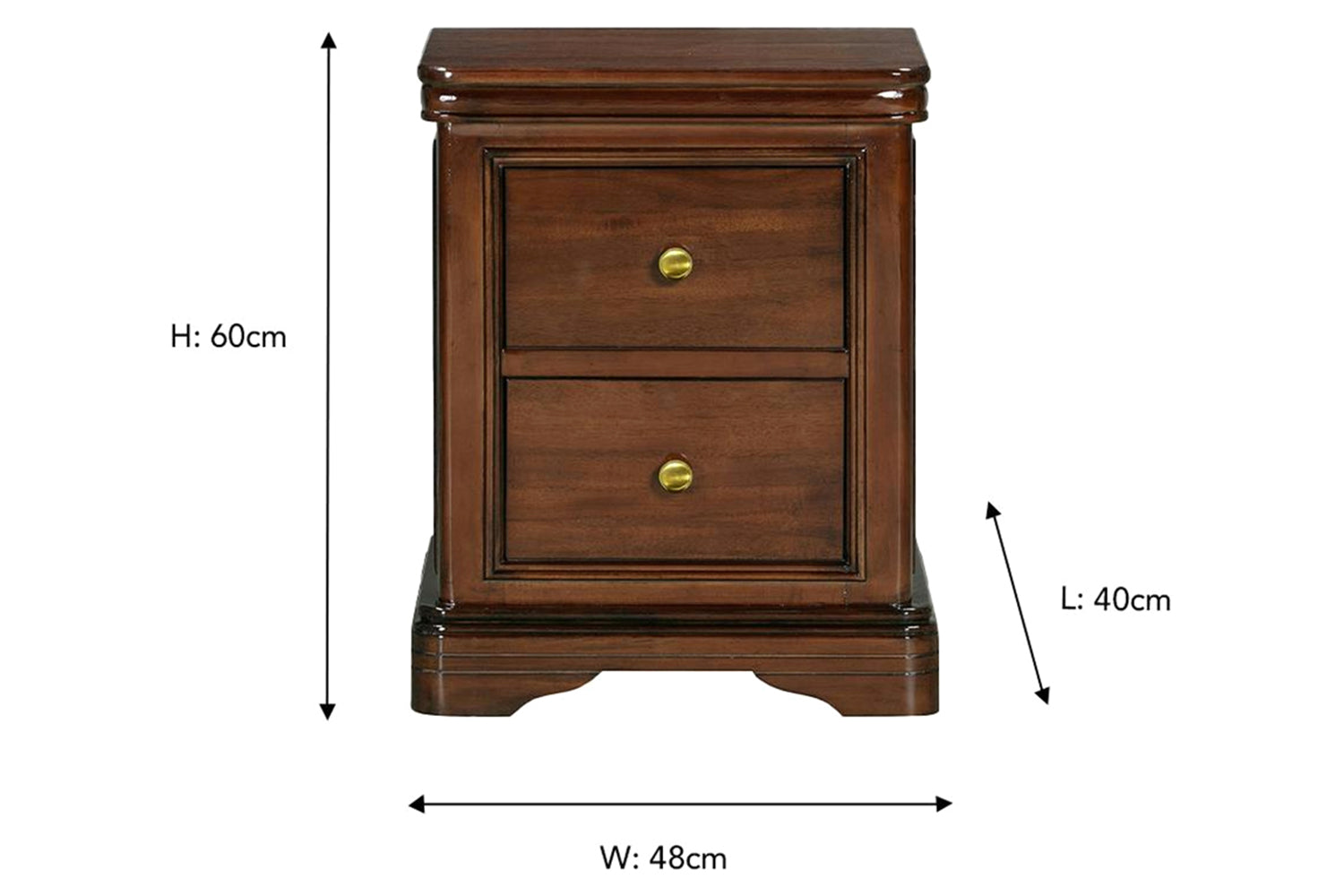 Deauville Bedside Locker | 2 Drawer | Brown-4