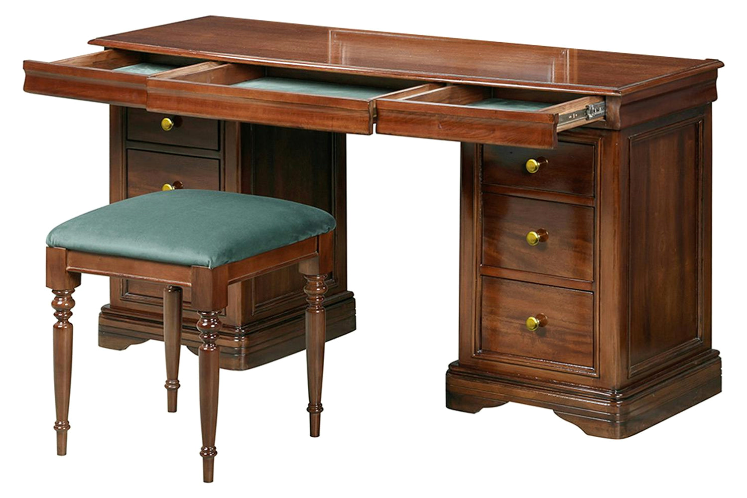 Deauville Vanity Unit with Stool | 9 Drawer | Brown-6