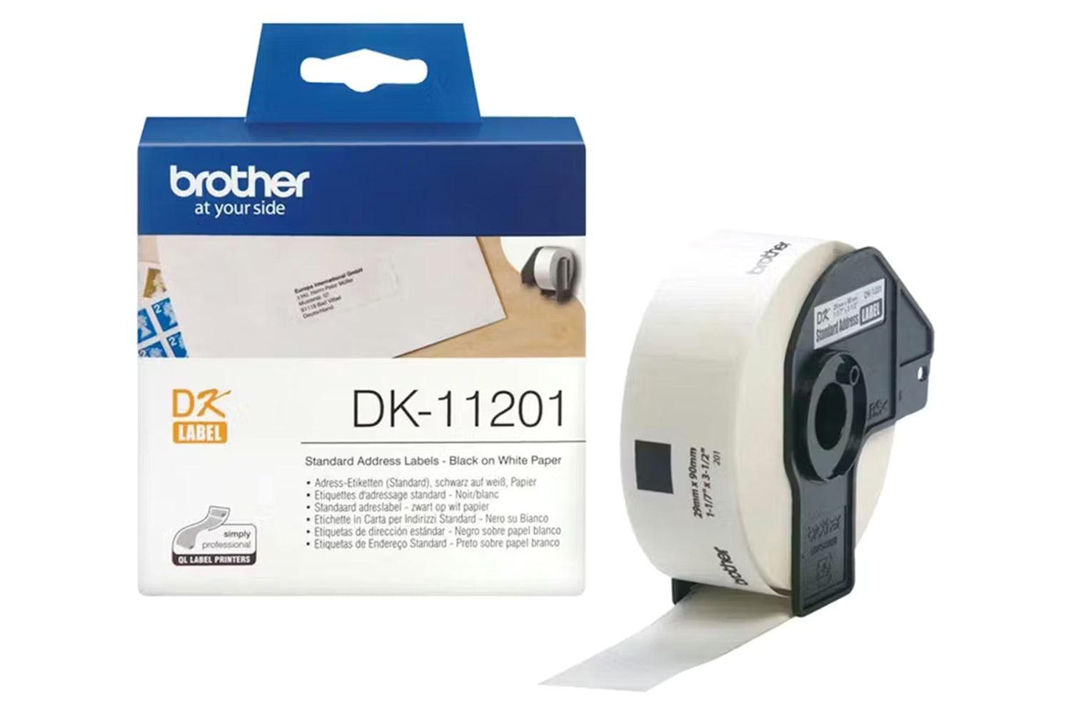 Brother DK-11201 Genuine Label Roll | 90mm | Black/White