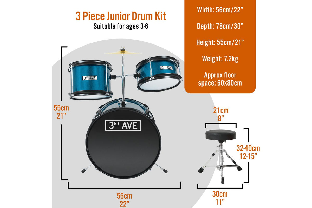3rd Avenue 3 Piece Beginner Drum Kit - Shine Green-2