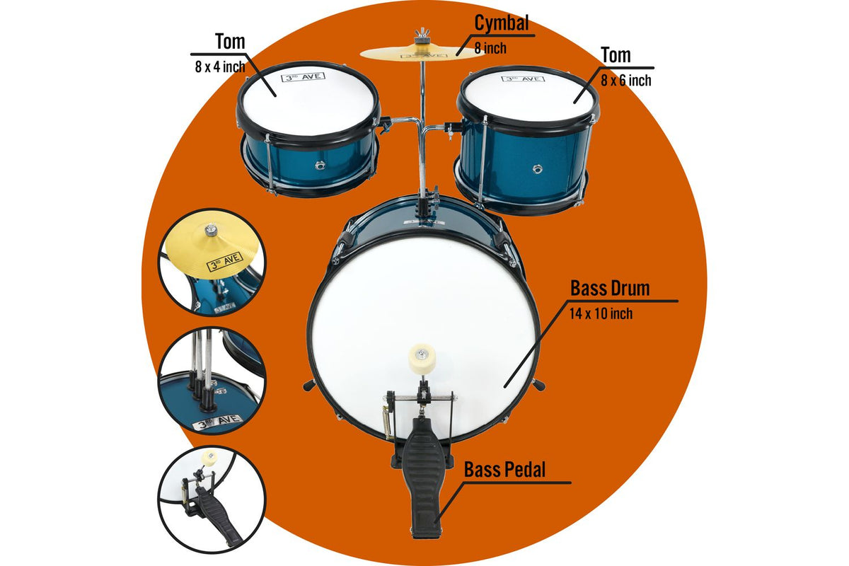 3rd Avenue 3 Piece Beginner Drum Kit - Shine Green-4