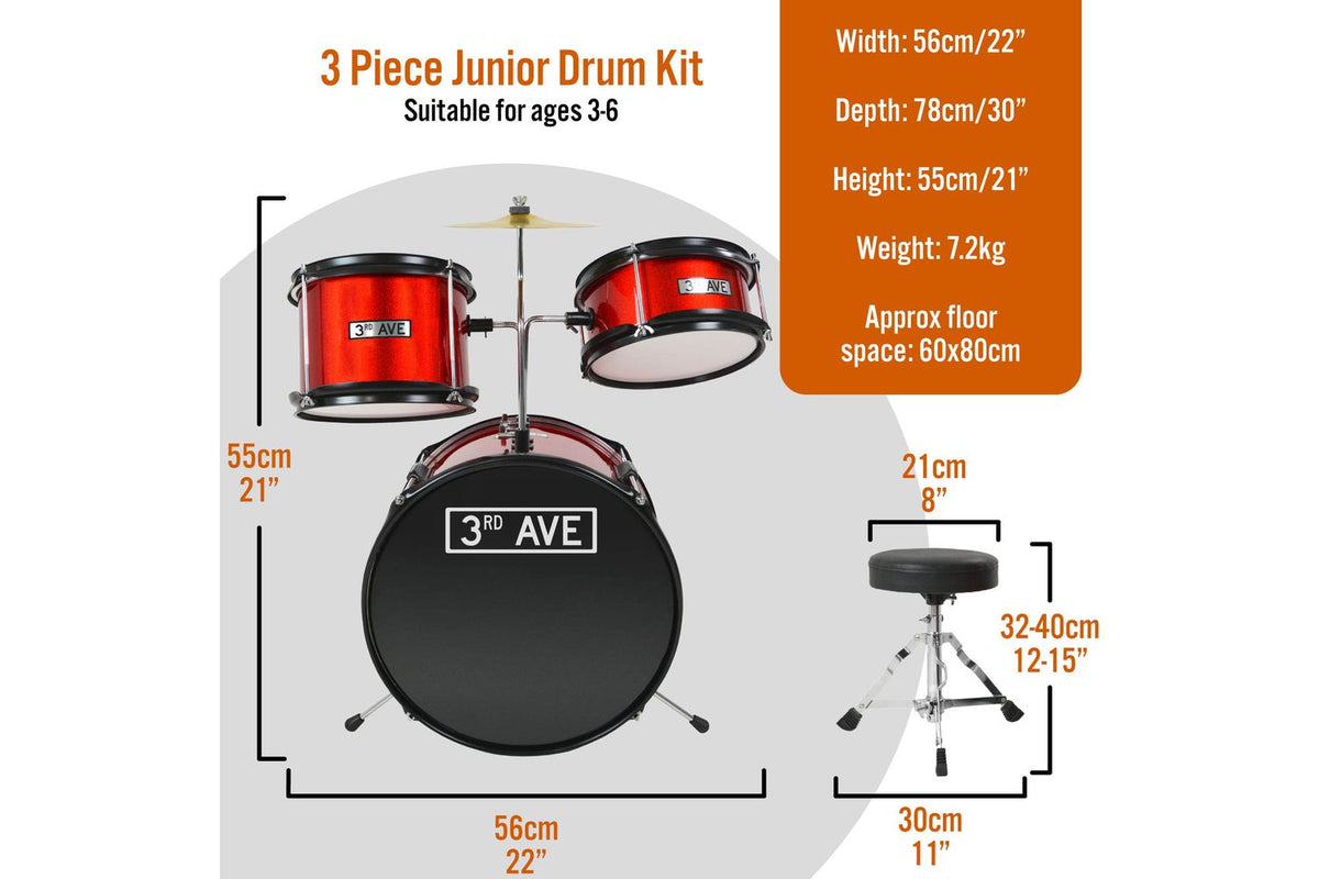3rd Avenue 5 Piece Junior Drum Kit - Red-2