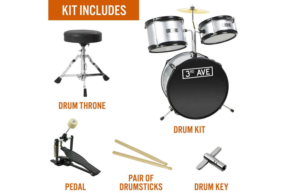 3rd Avenue 3 Piece Beginner Drum Kit - Silver-3