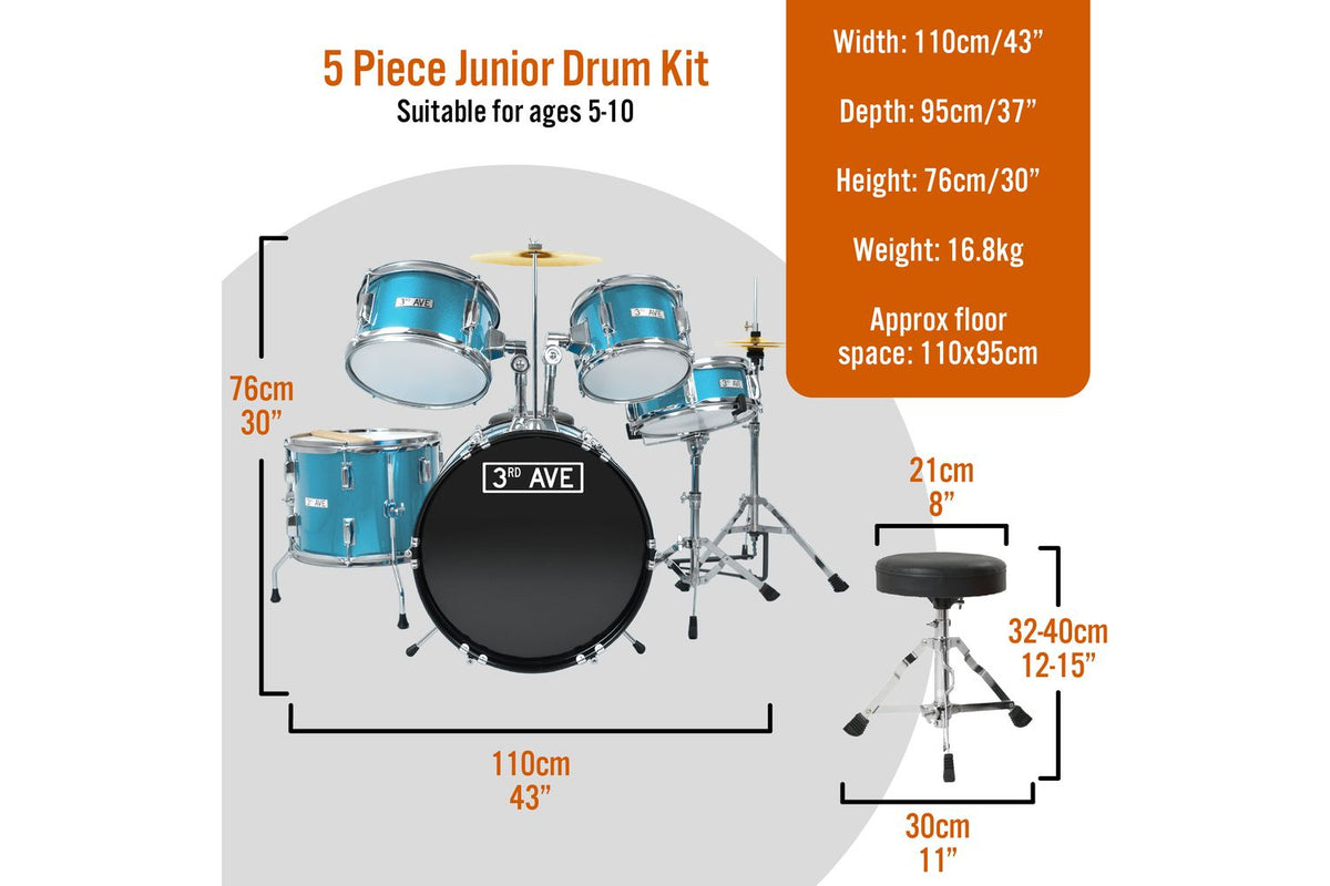 3rd Avenue 5 Piece Junior Drum Kit - Shine Green-2