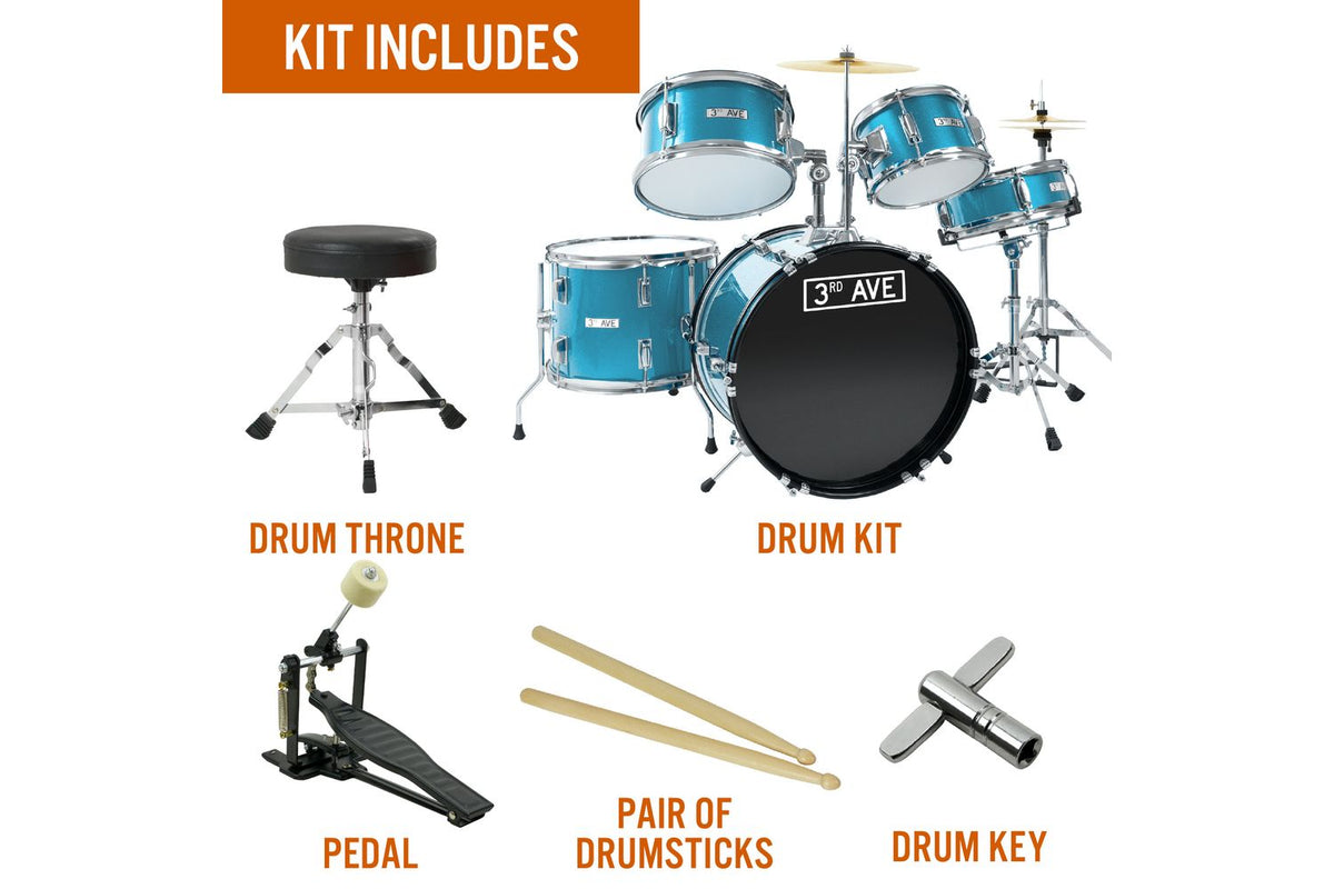 3rd Avenue 5 Piece Junior Drum Kit - Shine Green-3
