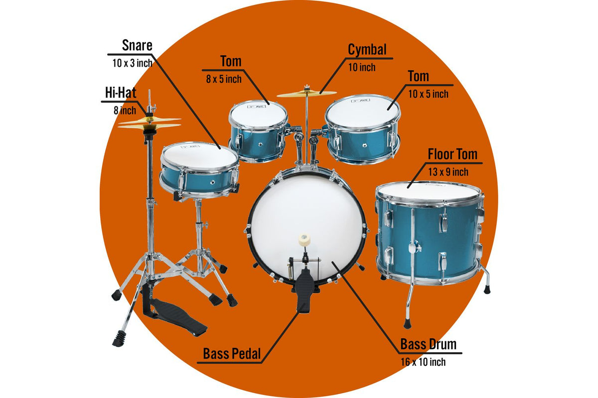3rd Avenue 5 Piece Junior Drum Kit - Shine Green-4