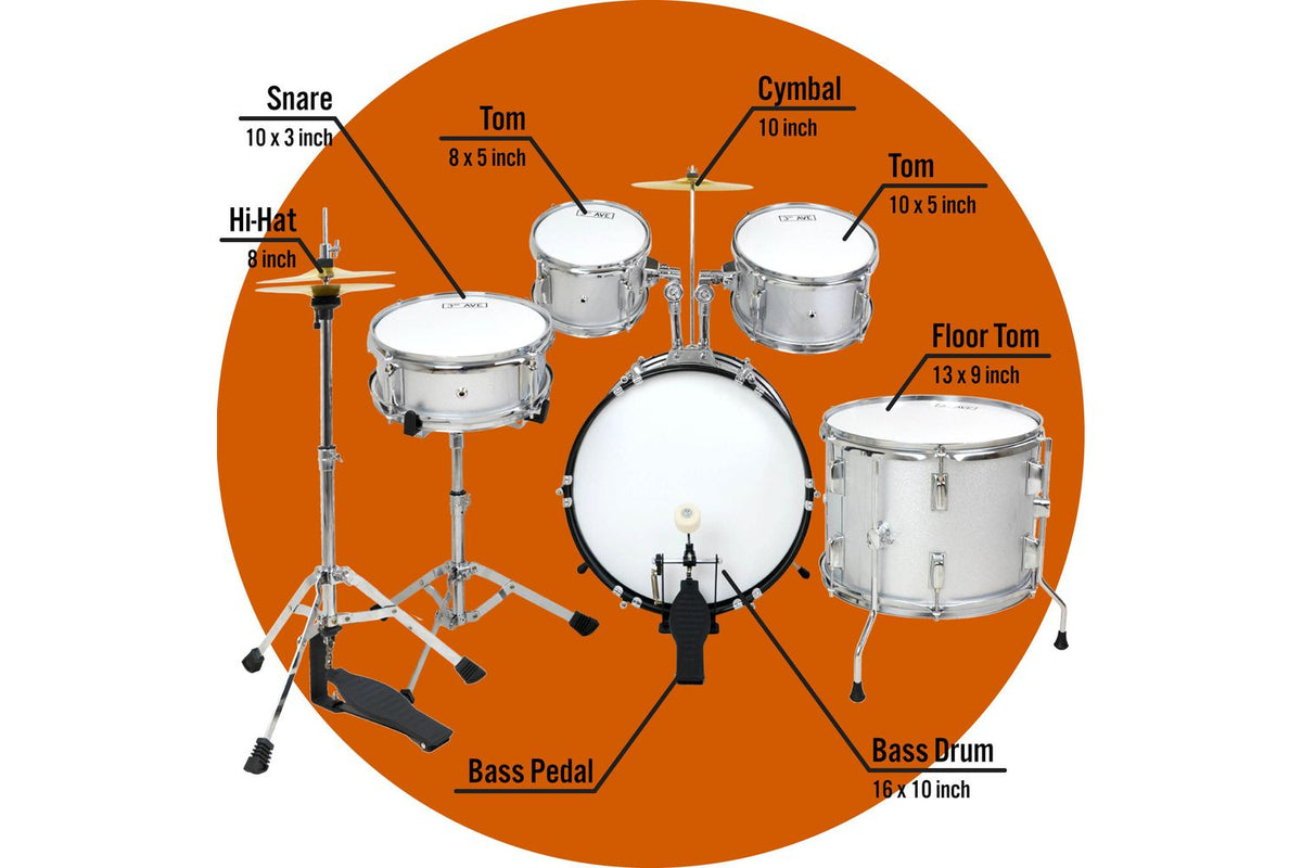 3rd Avenue 5 Piece Junior Drum Kit - Silver-4