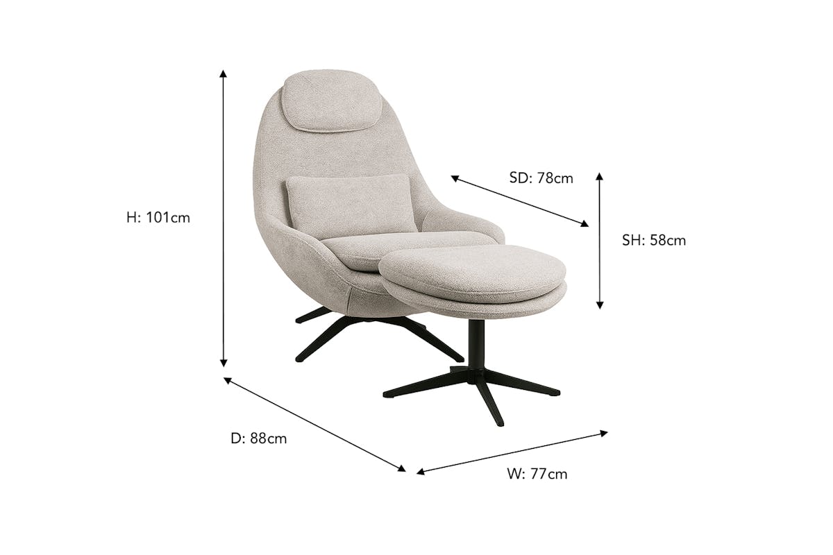 Maye Accent Chair with Footstool | Fabric | Grey-2