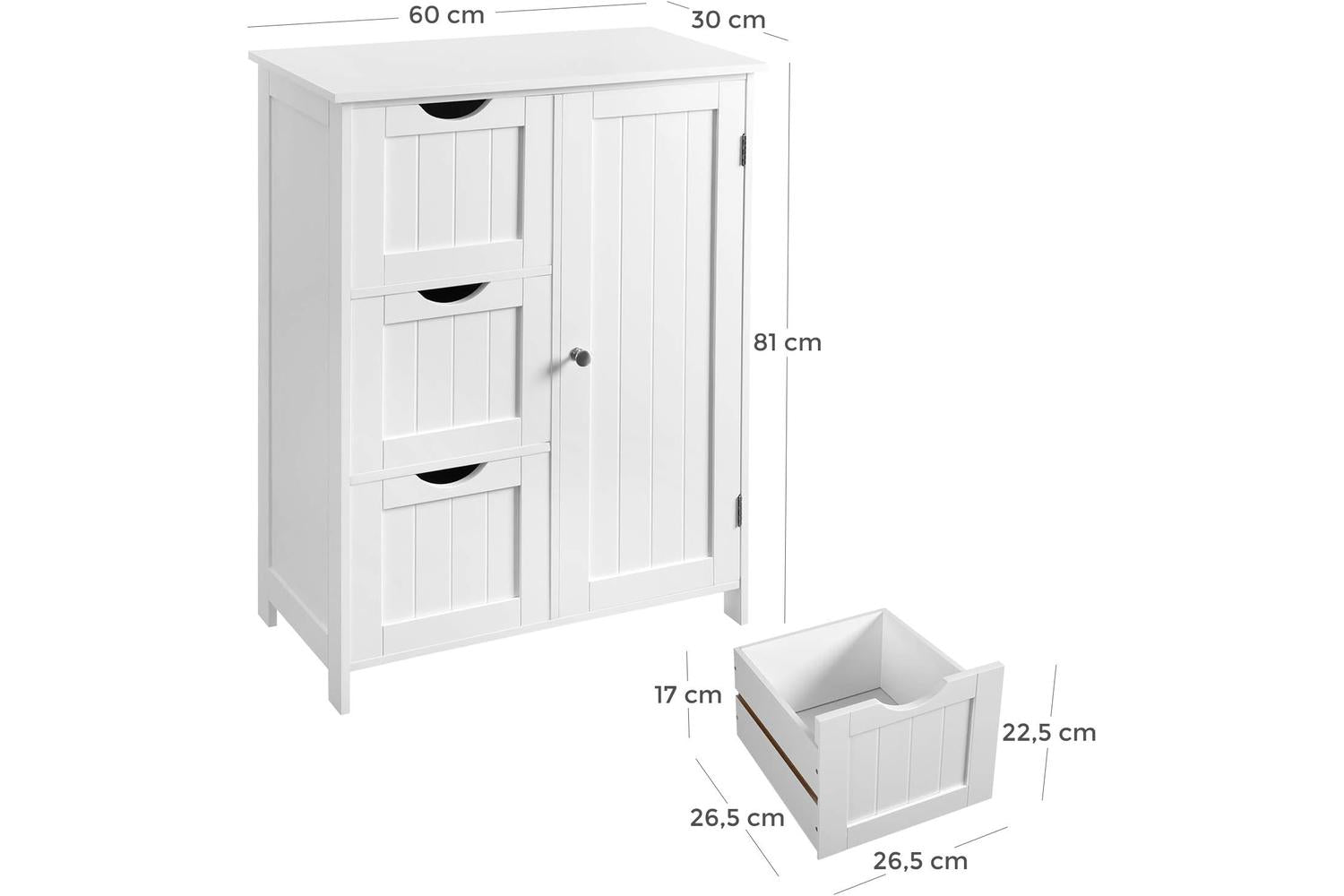 Vasagle  Bathroom Storage Cabinet with 3 Drawers | White-7