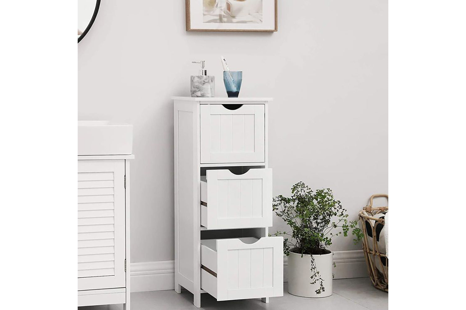 Vasagle  Floor Cabinet with 3 Drawers | Matte White-3