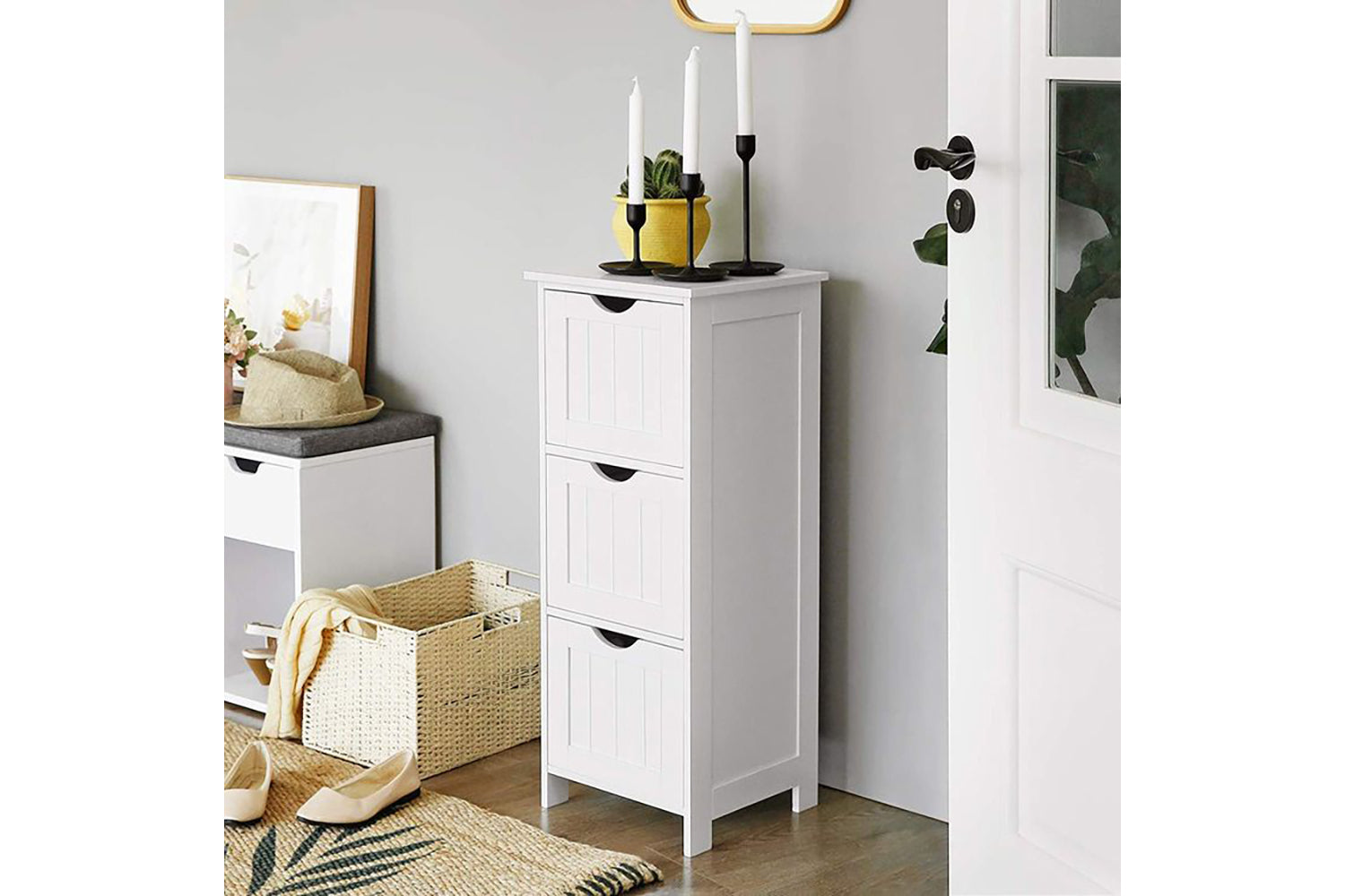 Vasagle  Floor Cabinet with 3 Drawers | Matte White-4