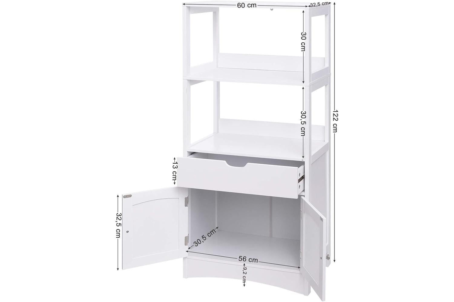 Vasagle  Upper Shelves Bathroom Storage Cabinet | White-2