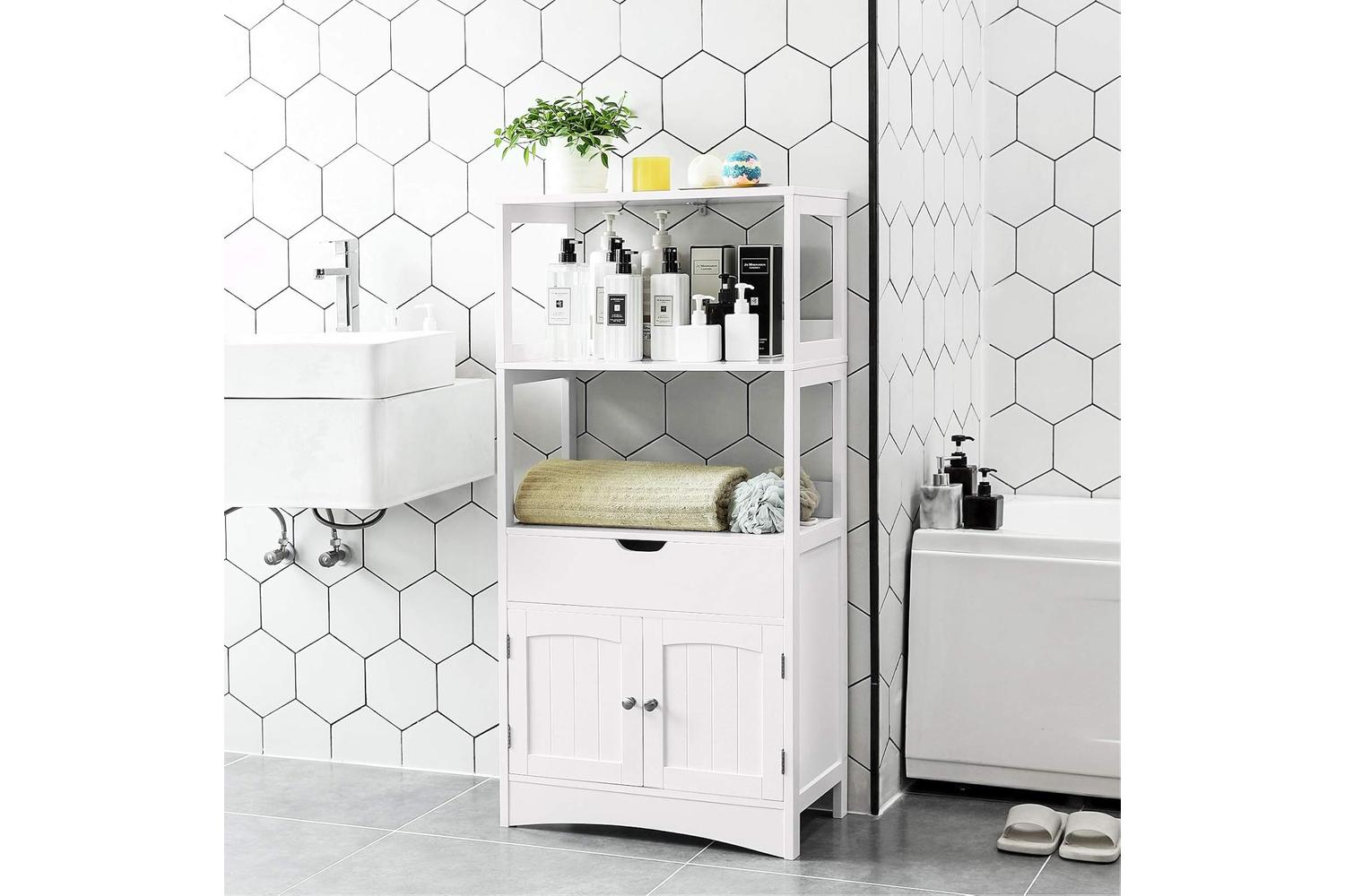 Vasagle  Upper Shelves Bathroom Storage Cabinet | White-3