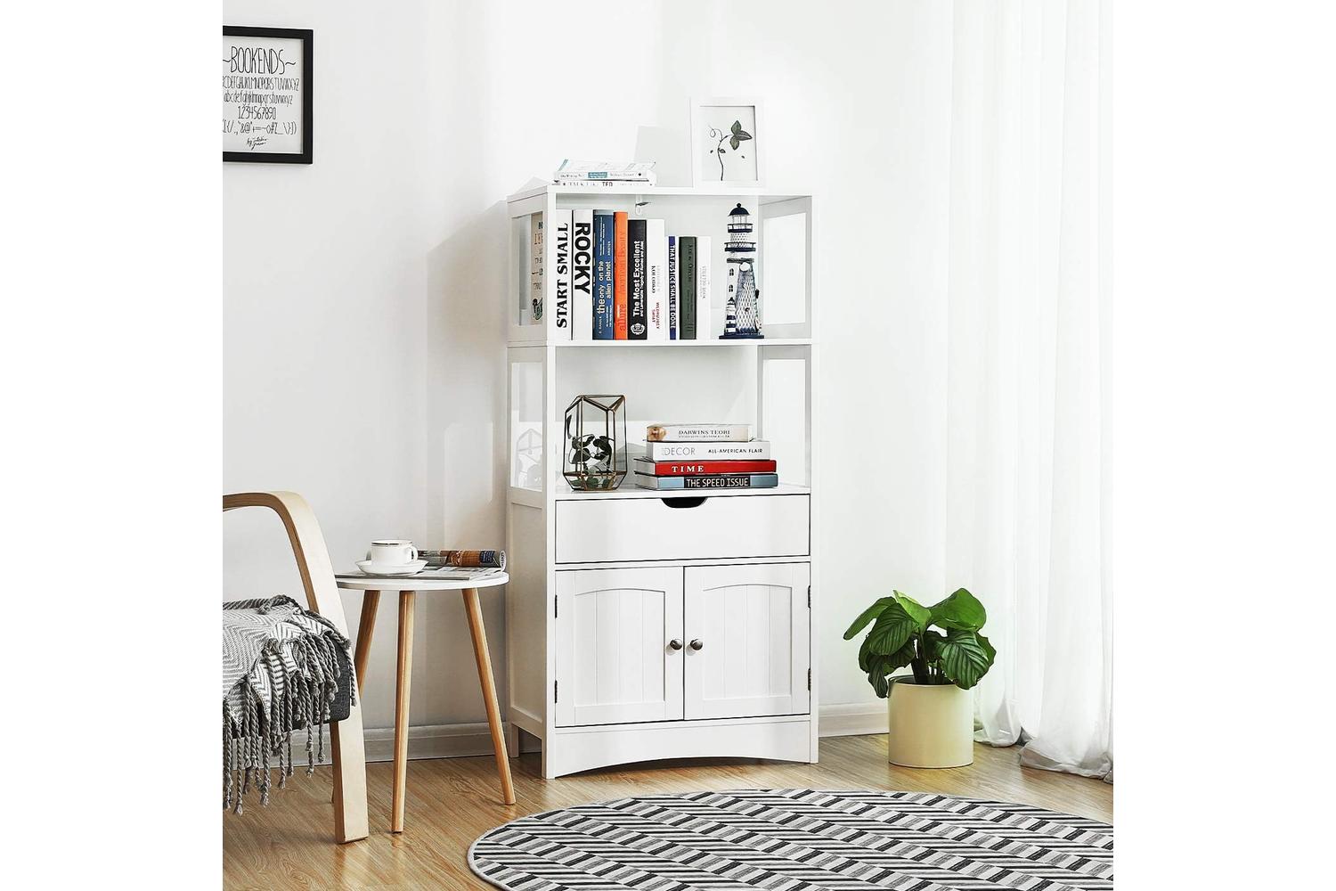 Vasagle  Upper Shelves Bathroom Storage Cabinet | White-4