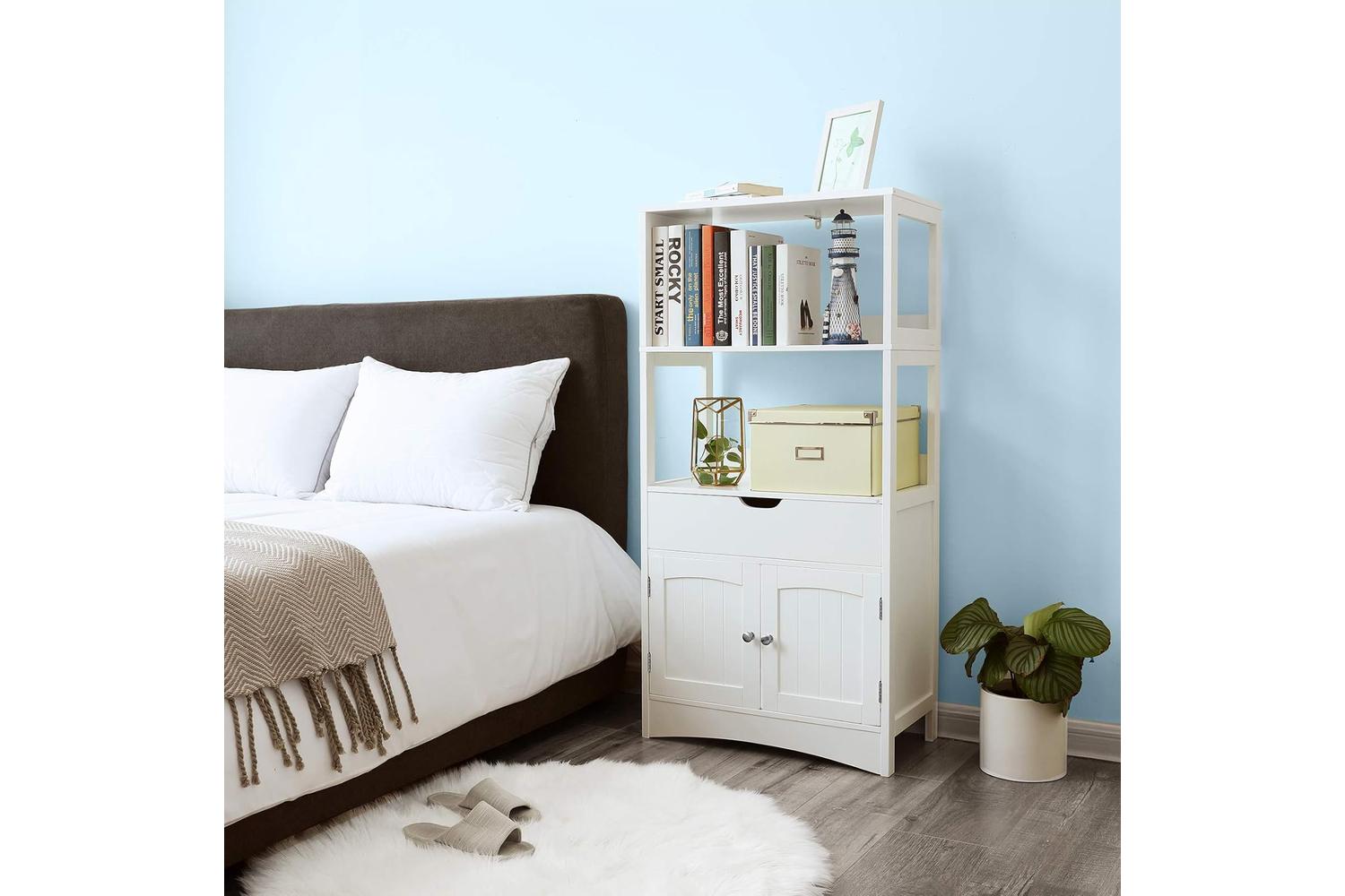 Vasagle  Upper Shelves Bathroom Storage Cabinet | White-8