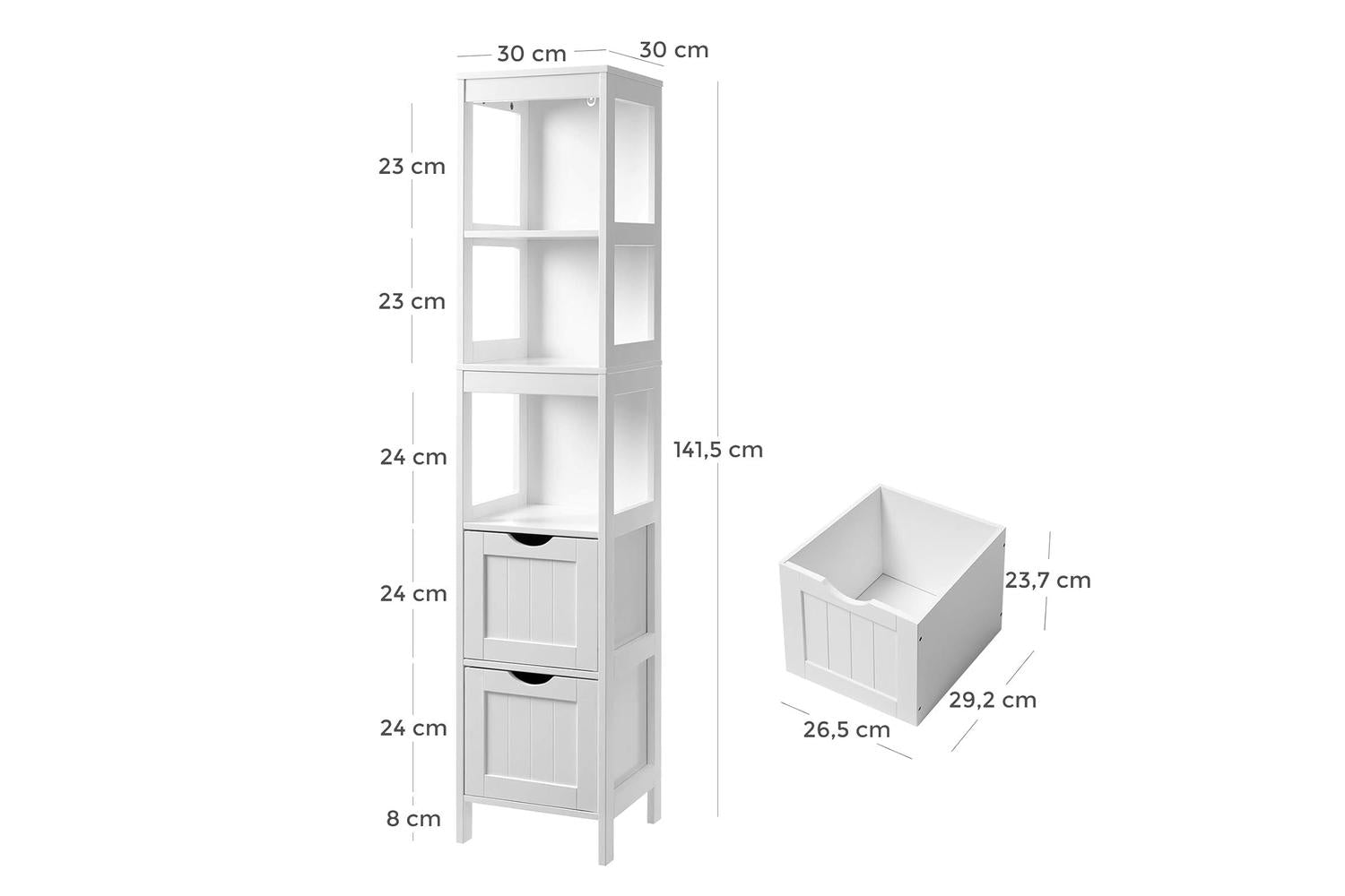 Vasagle  Linen Tower with 2 Drawers for Bathroom | White-8