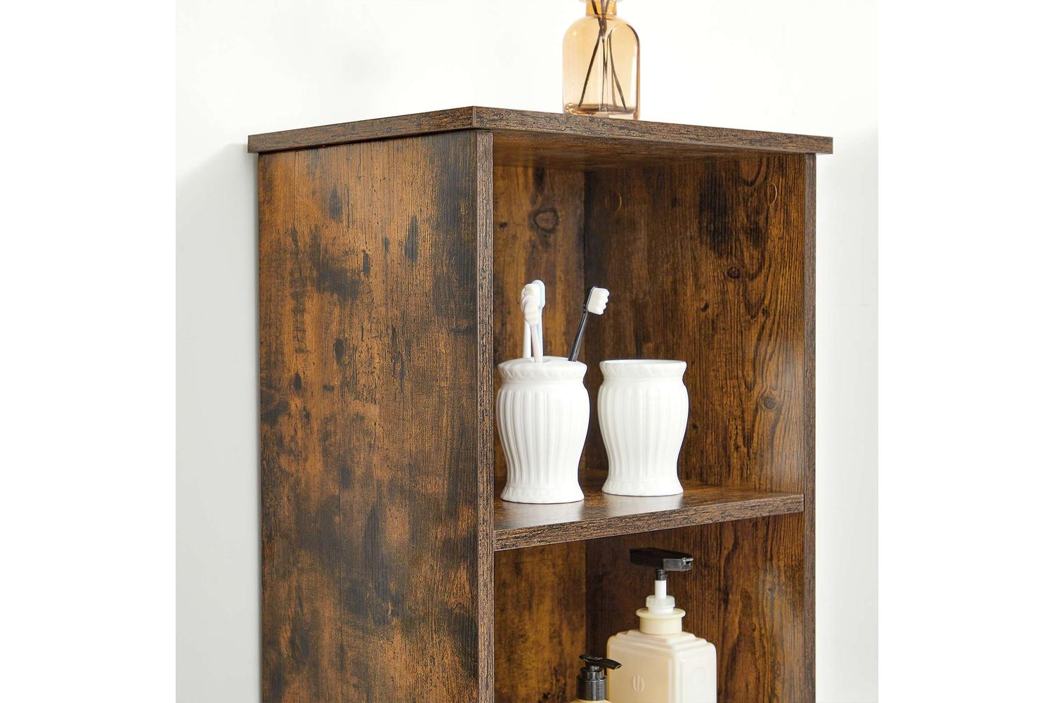Vasagle Slim Storage Cabinet with Shelves | Rustic Brown-5