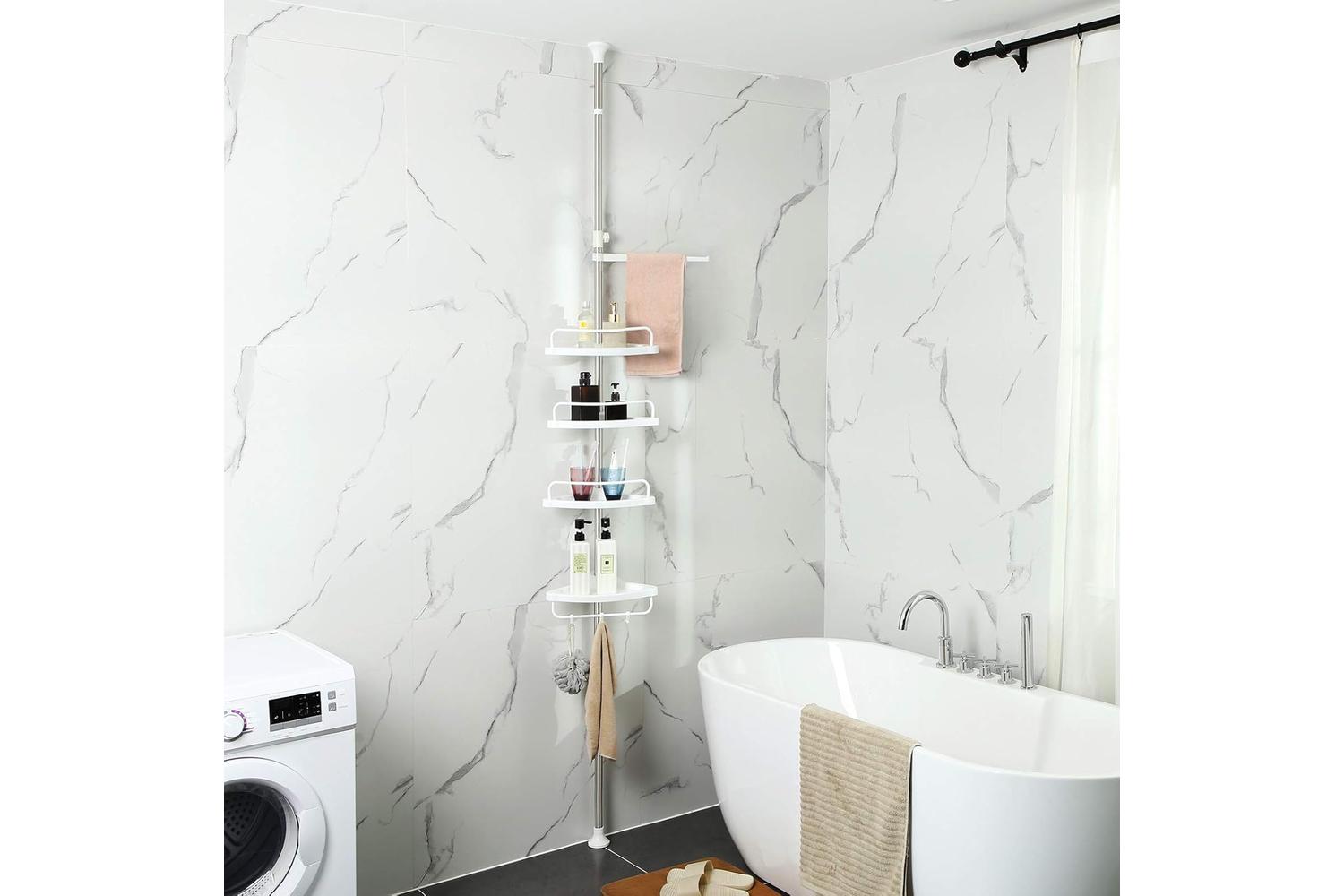 Songmics Tension Corner Shower Caddy | White & Silver-3