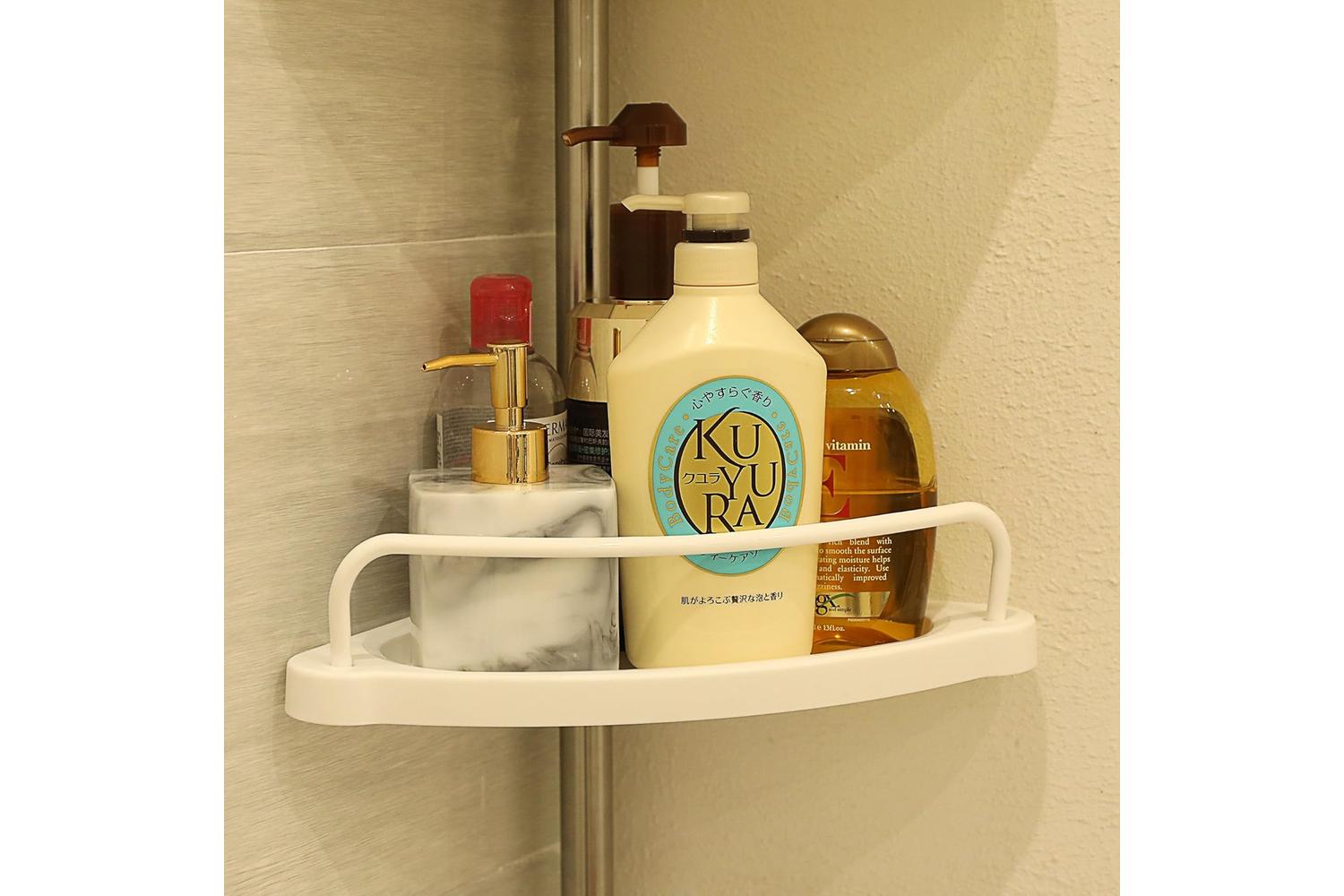 Songmics Tension Corner Shower Caddy | White & Silver-5