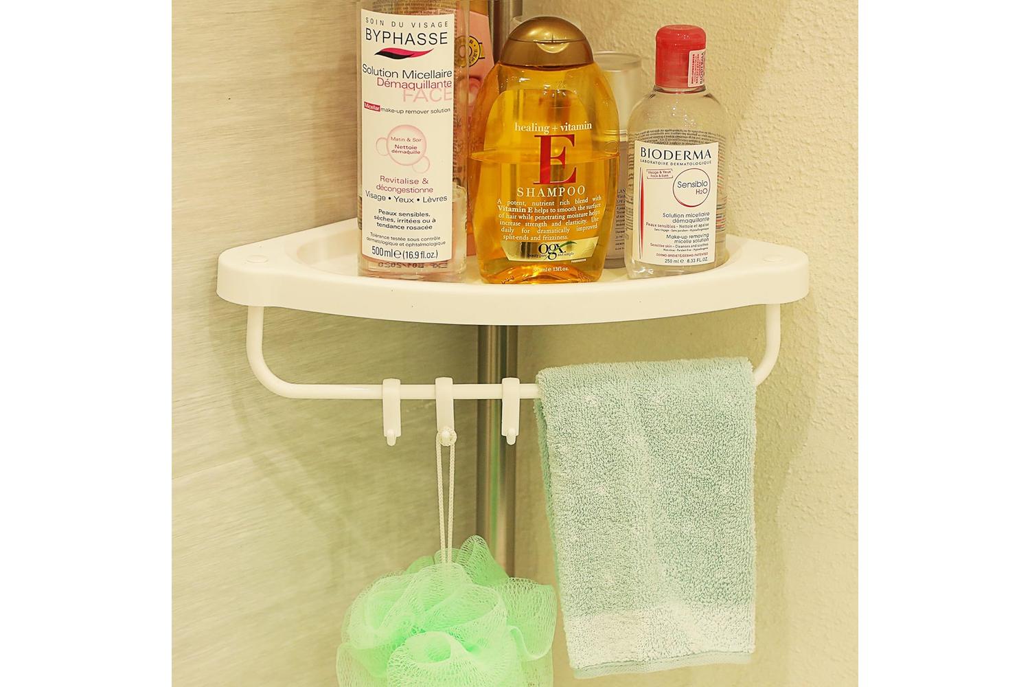 Songmics Tension Corner Shower Caddy | White & Silver-6