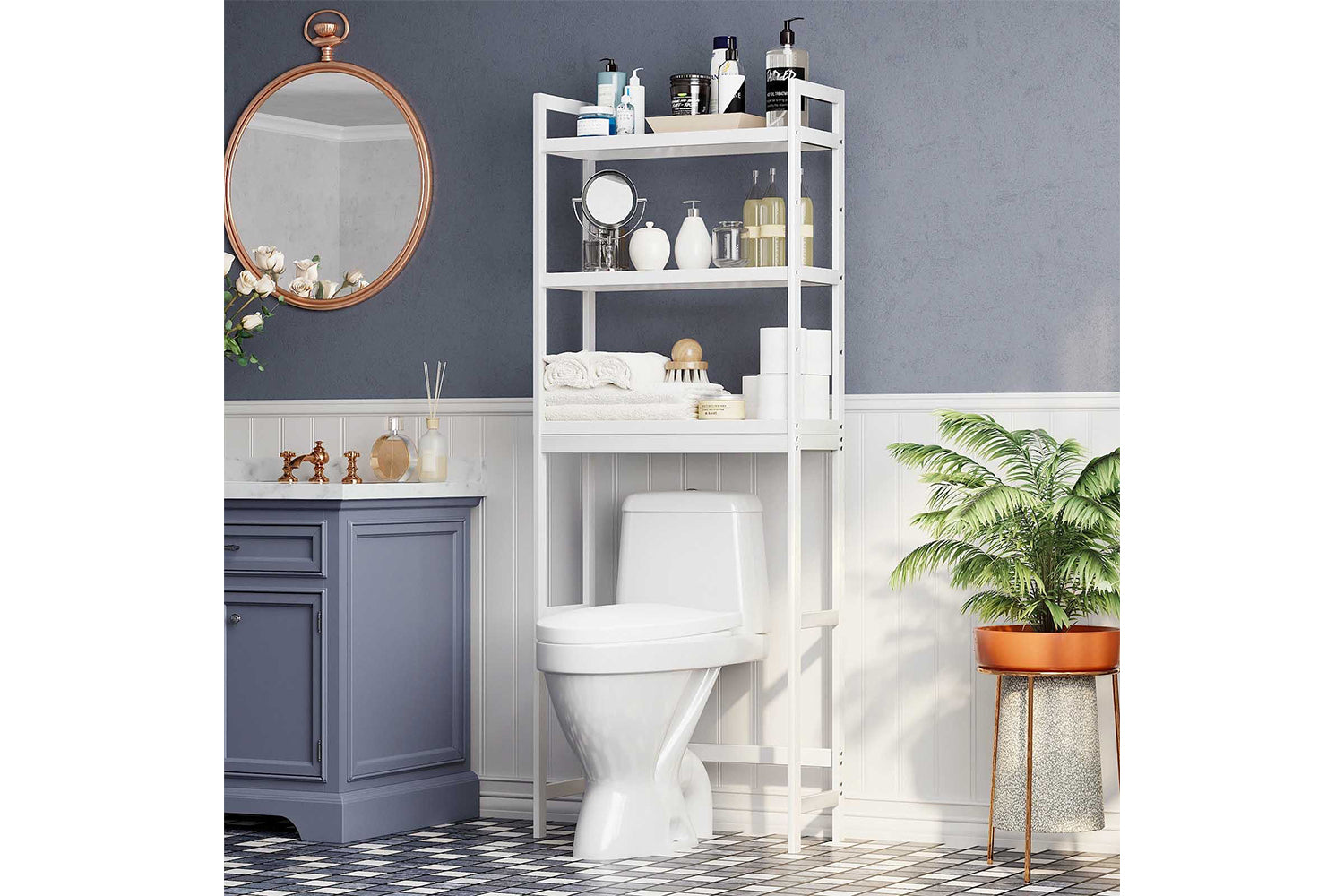 Songmics Adjustable Shelves Bathroom Organizer | White-3