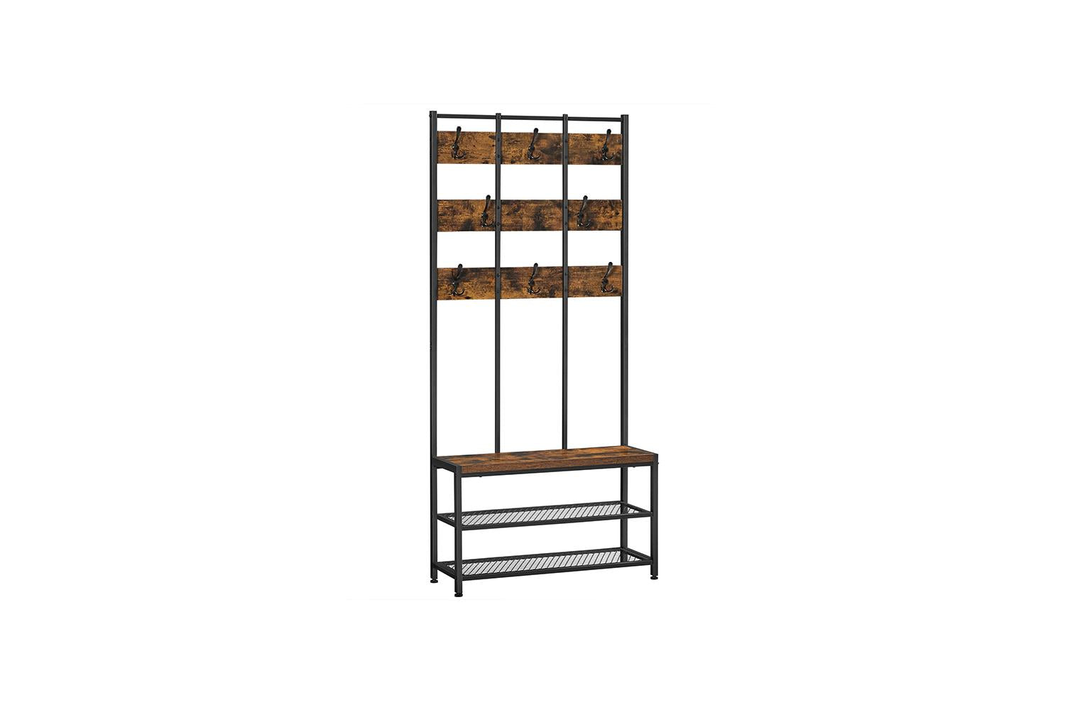 Vasagle Coat Rack Entryway Organizer | Rustic Brown & Black-2