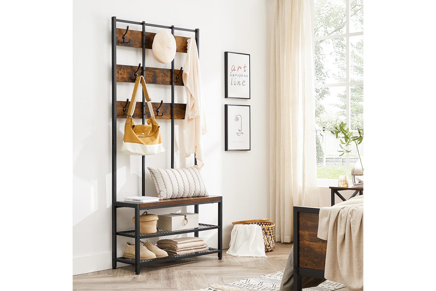 Vasagle Coat Rack Entryway Organizer | Rustic Brown & Black-4