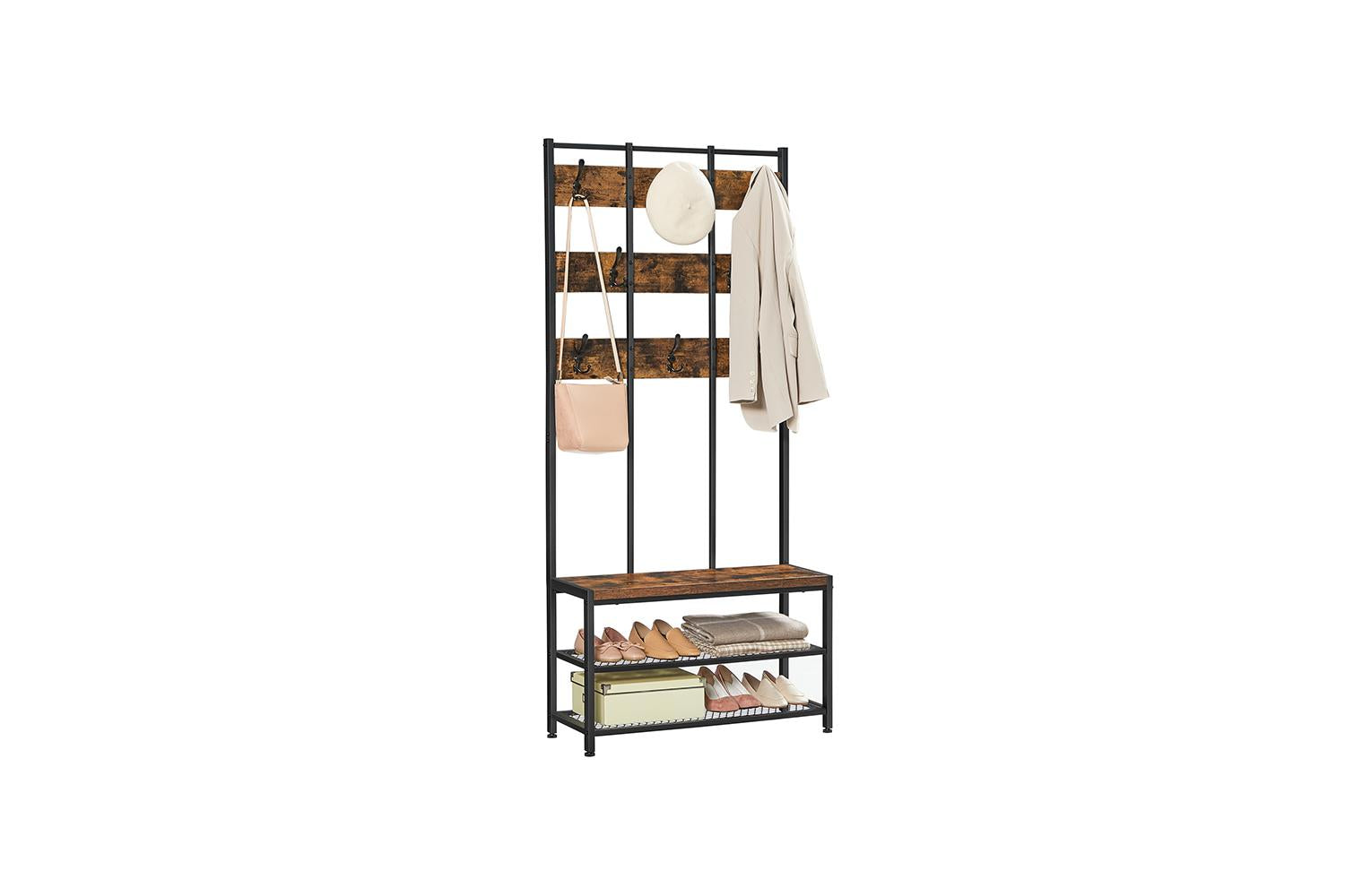 Vasagle Coat Rack Entryway Organizer | Rustic Brown & Black-7