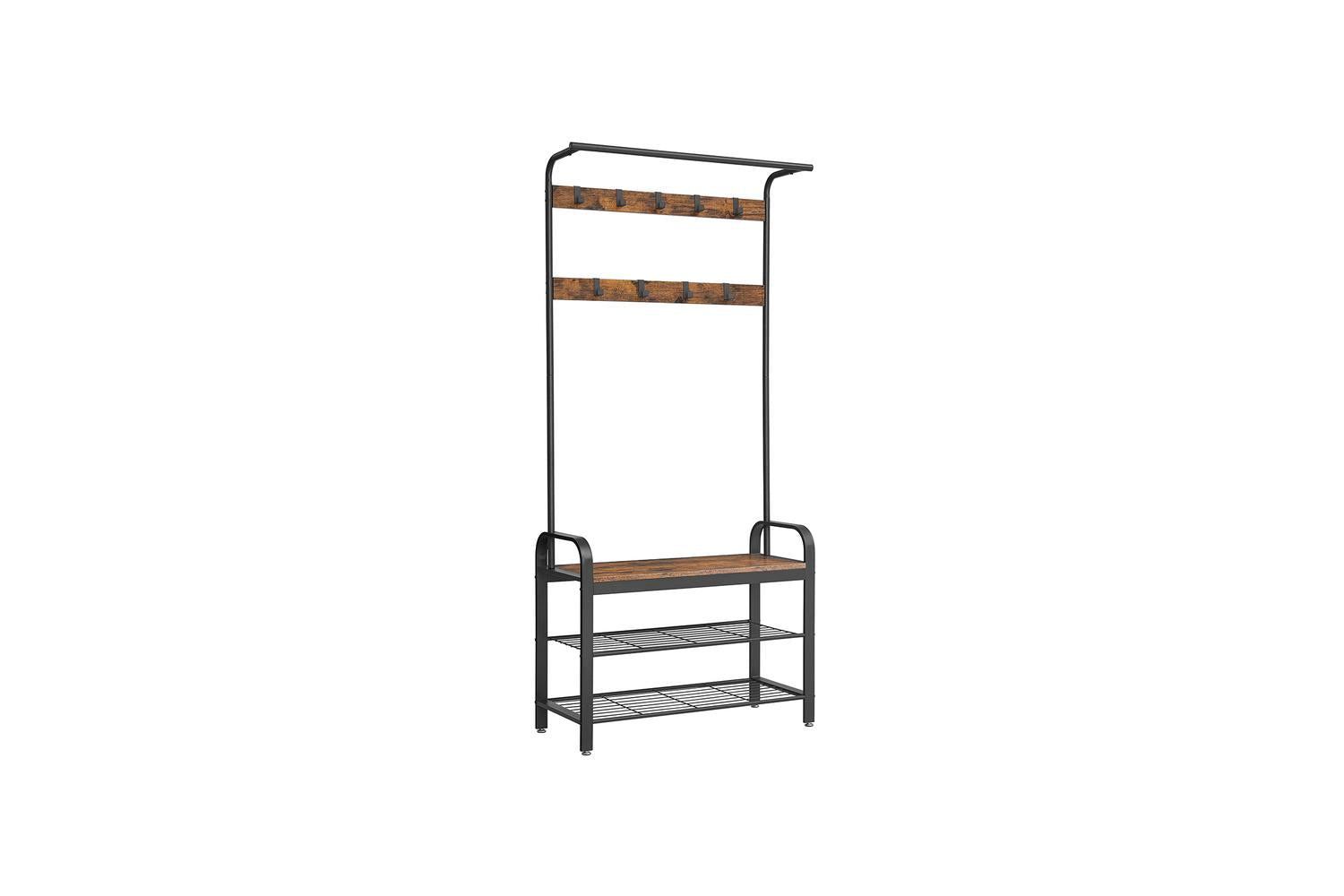 Vasagle Hall Tree With Shoe Bench | Rustic Brown & Black-2