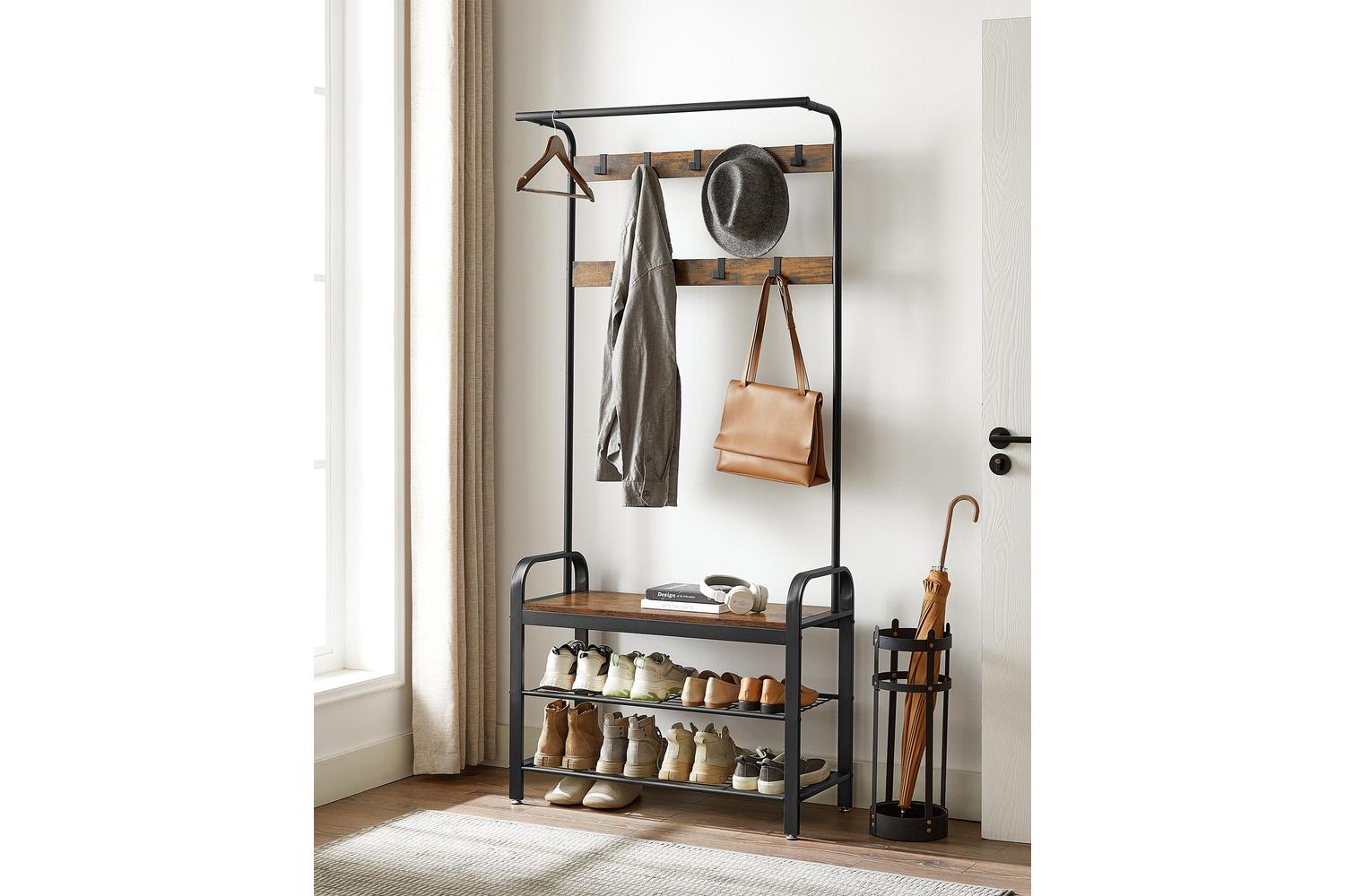 Vasagle Hall Tree With Shoe Bench | Rustic Brown & Black-3