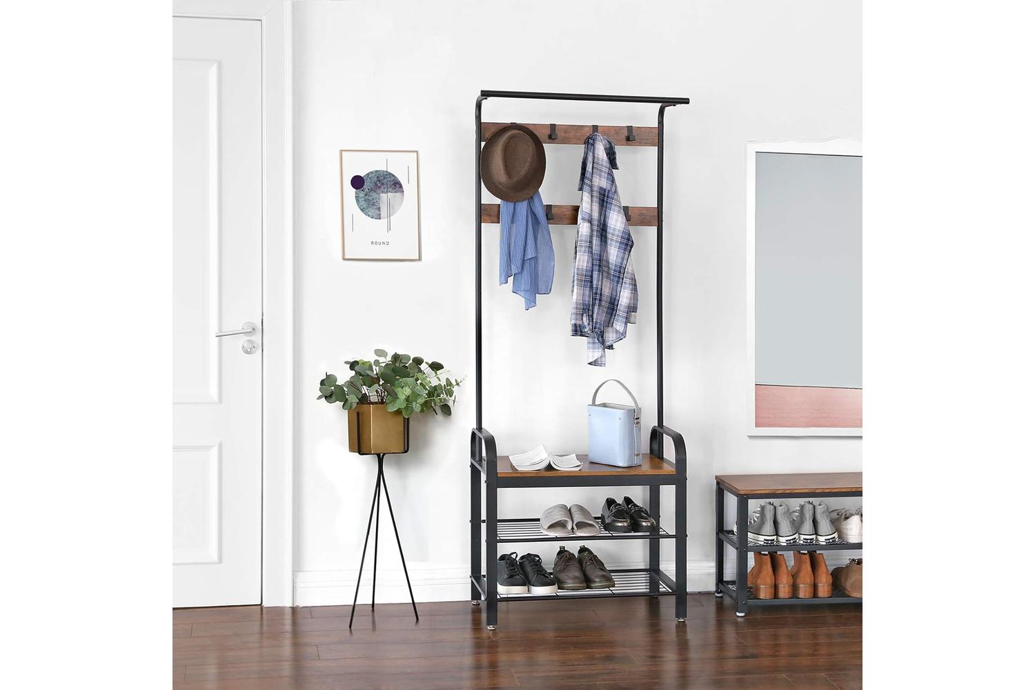 Vasagle Industrial Coat Rack With Bench For Entryway | Black-2