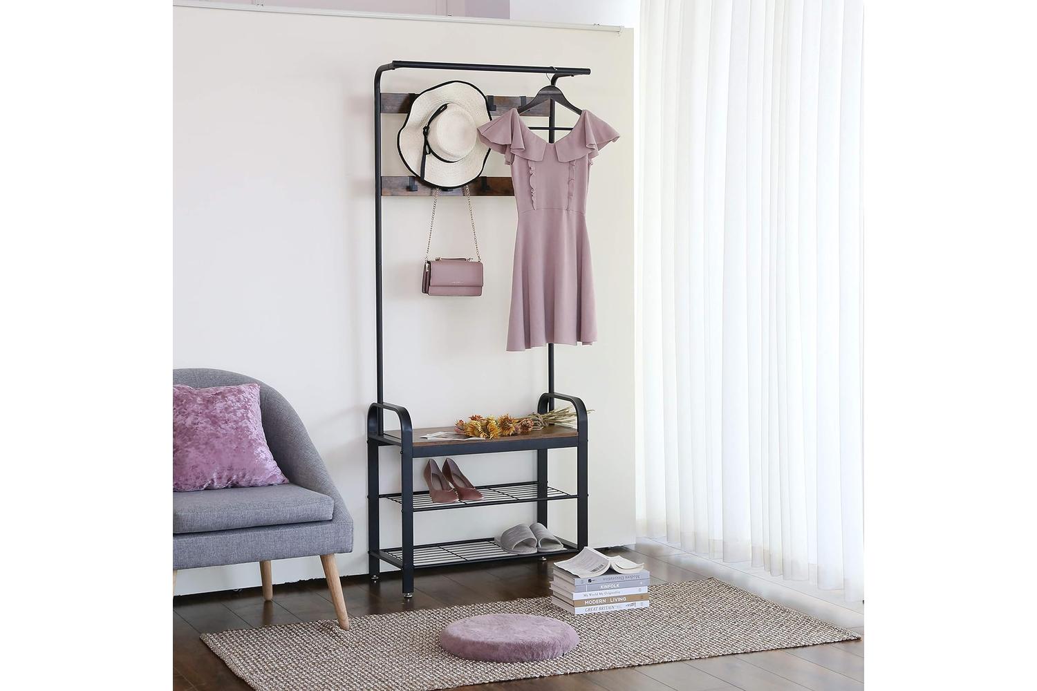 Vasagle Industrial Coat Rack With Bench For Entryway | Black-3