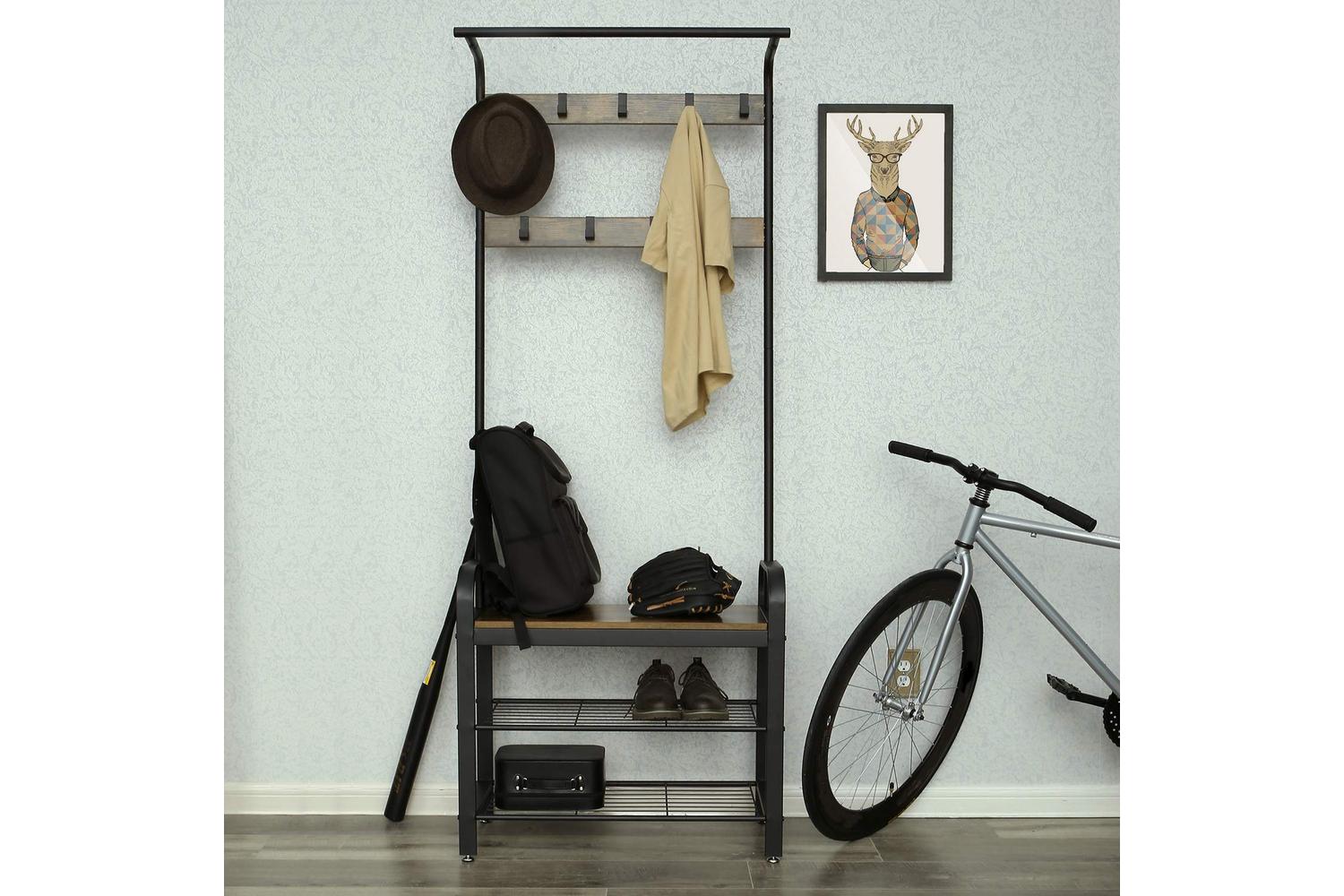 Vasagle Industrial Coat Rack With Bench For Entryway | Black-4